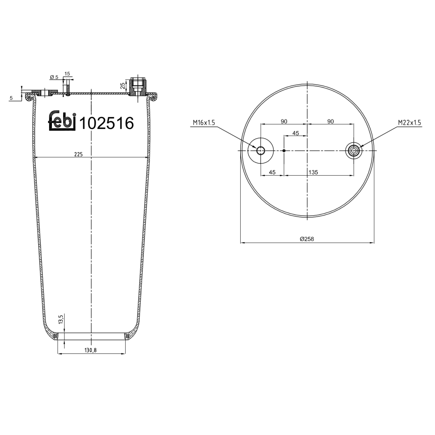 FEBI BILSTEIN 102516 bagaksel 130mm for MERCEDES-BENZ