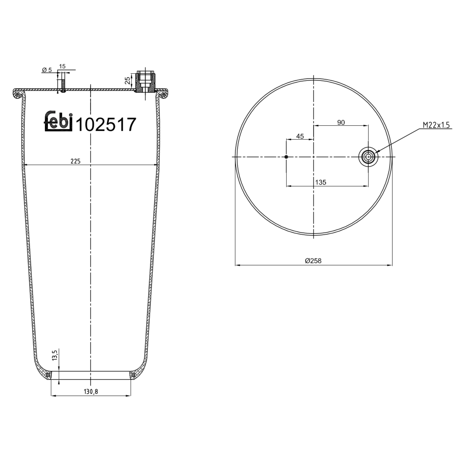 FEBI BILSTEIN 102517 bagaksel 130mm for MERCEDES-BENZ