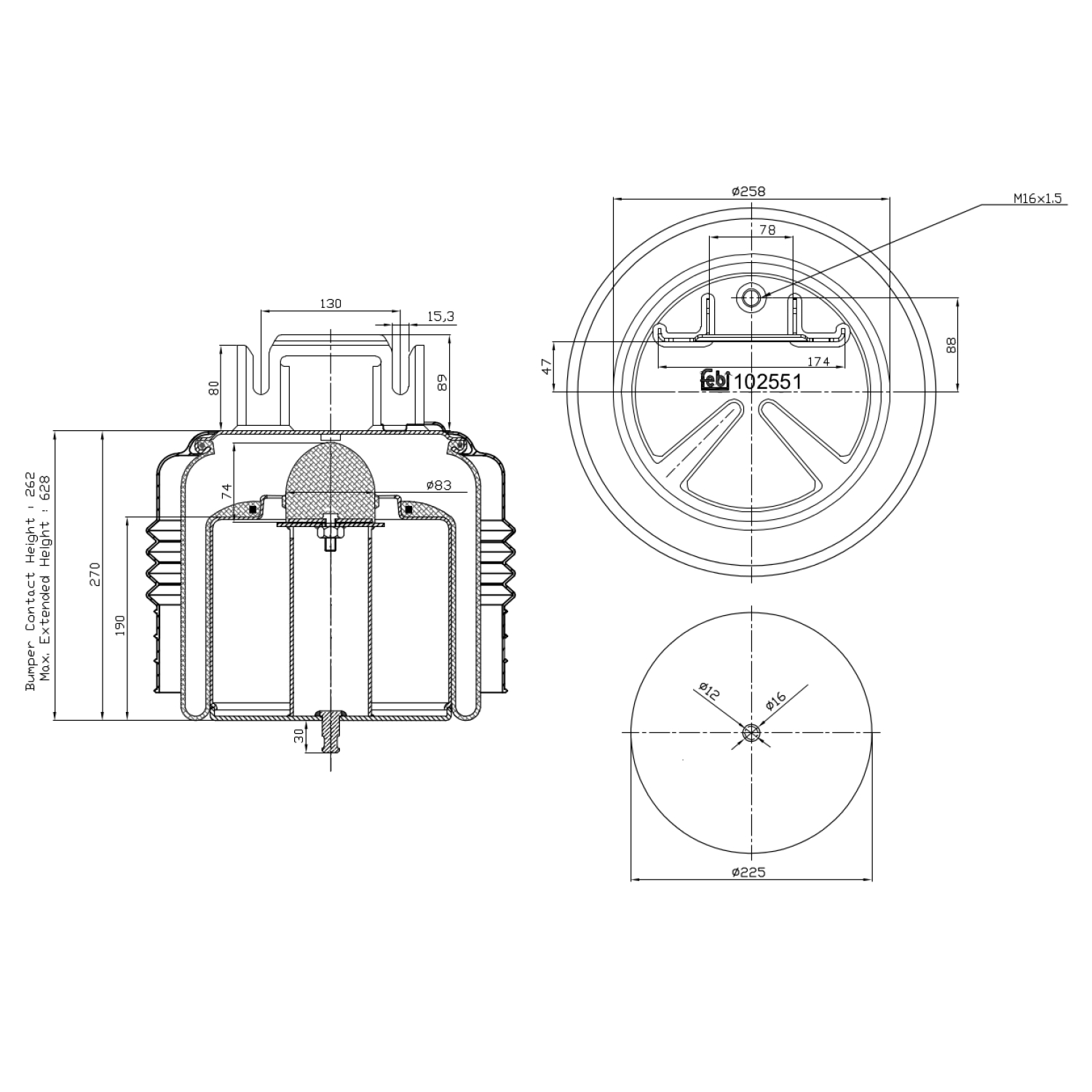 FEBI BILSTEIN 102551 foraksel 225mm for VOLVO