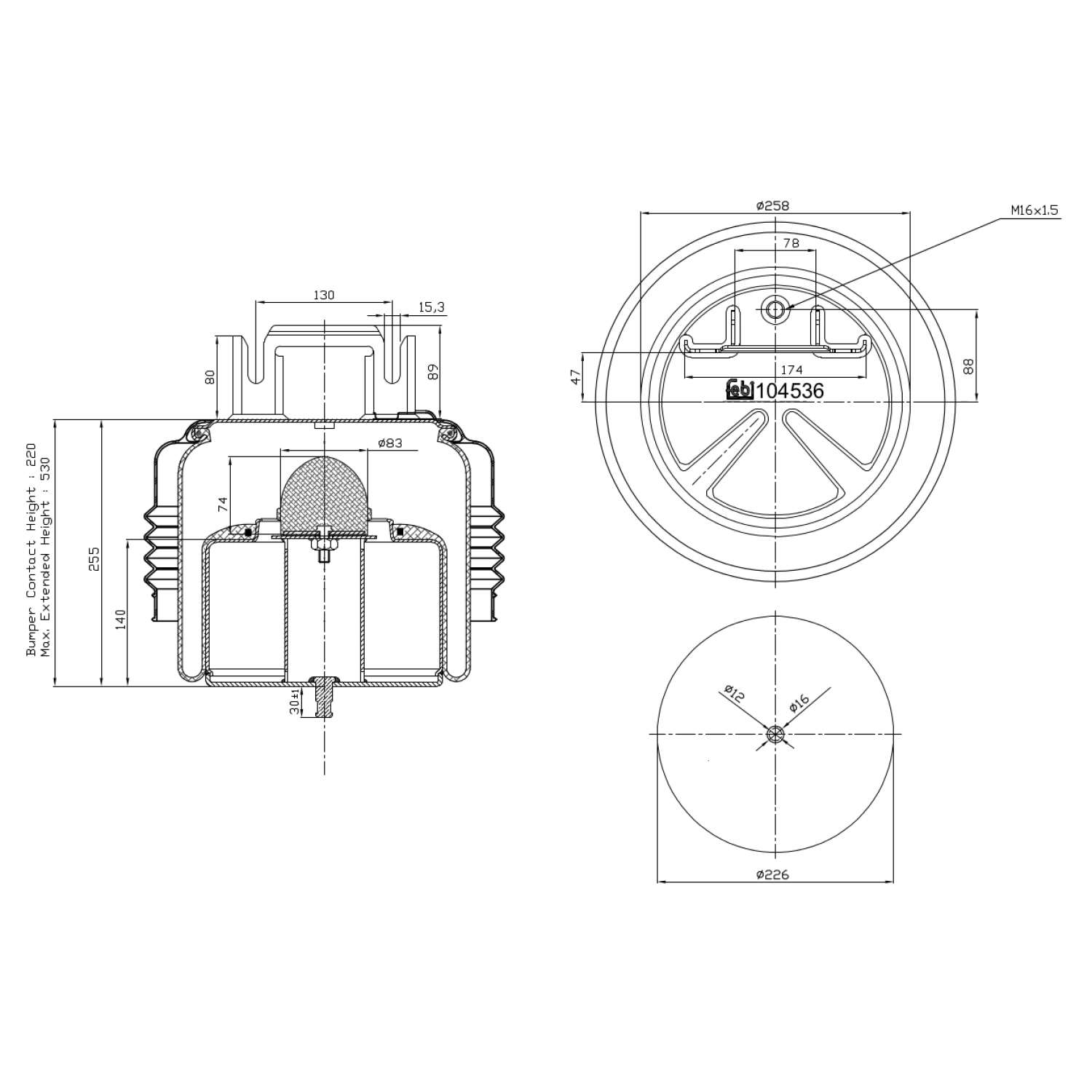 FEBI BILSTEIN 104536 foraksel 258mm for VOLVO RENAULT TRUCKS