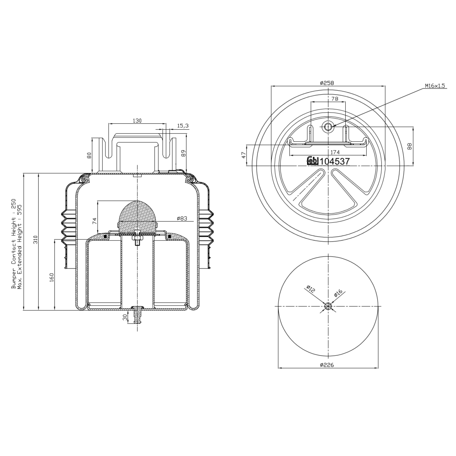 FEBI BILSTEIN 104537 foraksel 226mm for VOLVO