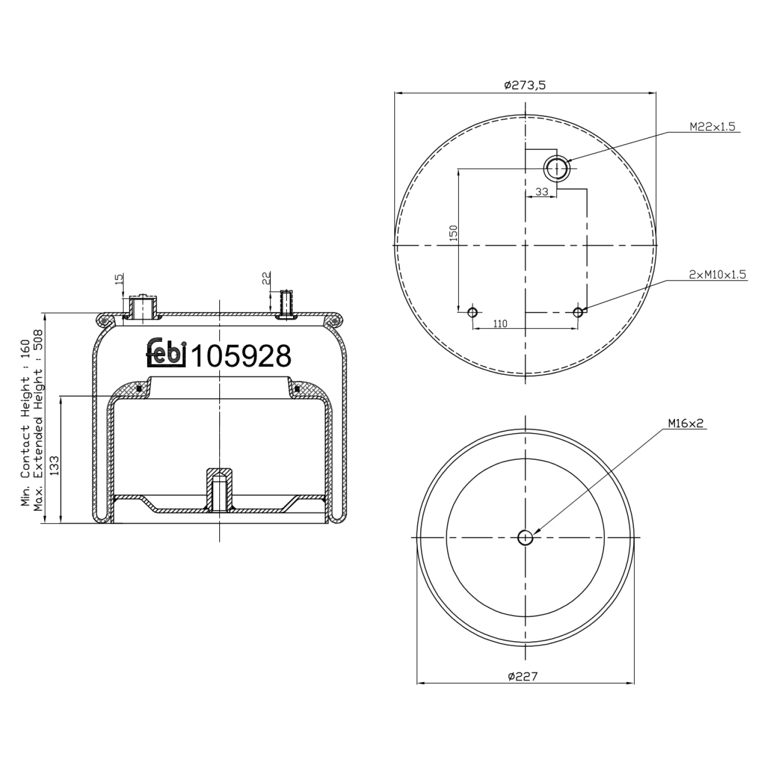 FEBI BILSTEIN 105928 bagaksel 227mm for DAF