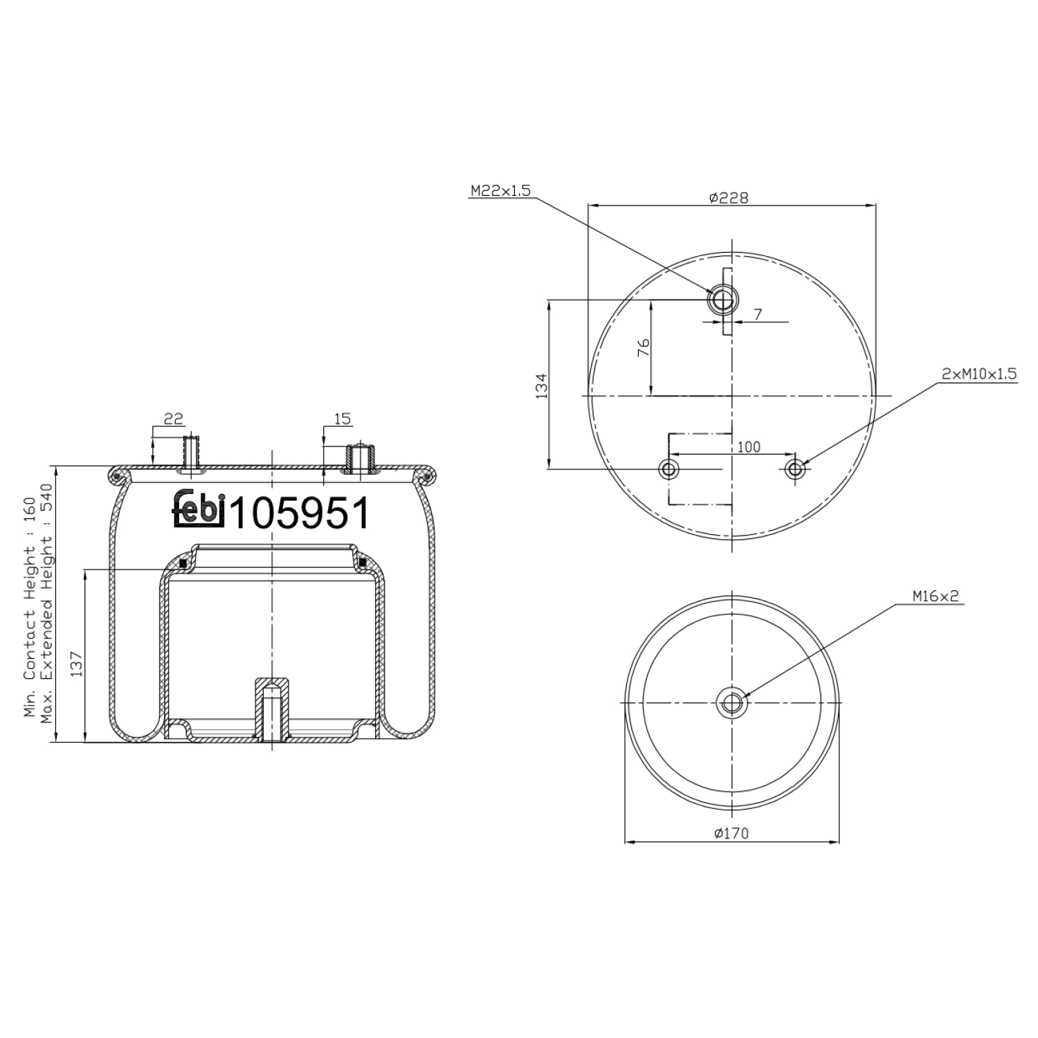 FEBI BILSTEIN 105951 styret efterløbsaksel 170mm for DAF
