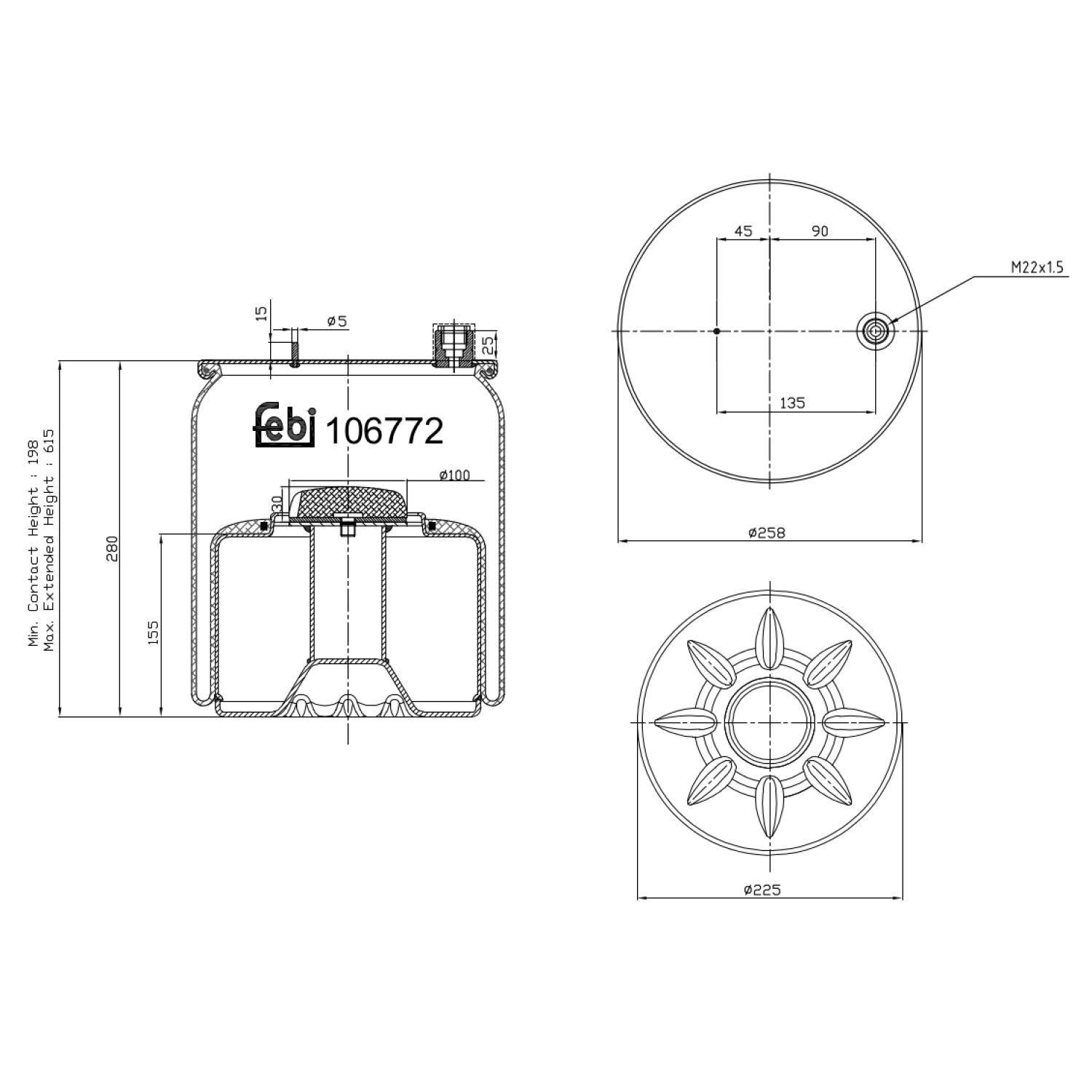 FEBI BILSTEIN 106772 bagaksel 226mm for MERCEDES-BENZ