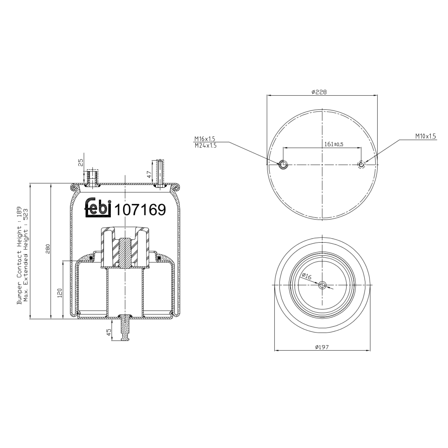FEBI BILSTEIN 107169 ustyret forløbsaksel 198mm for VOLVO