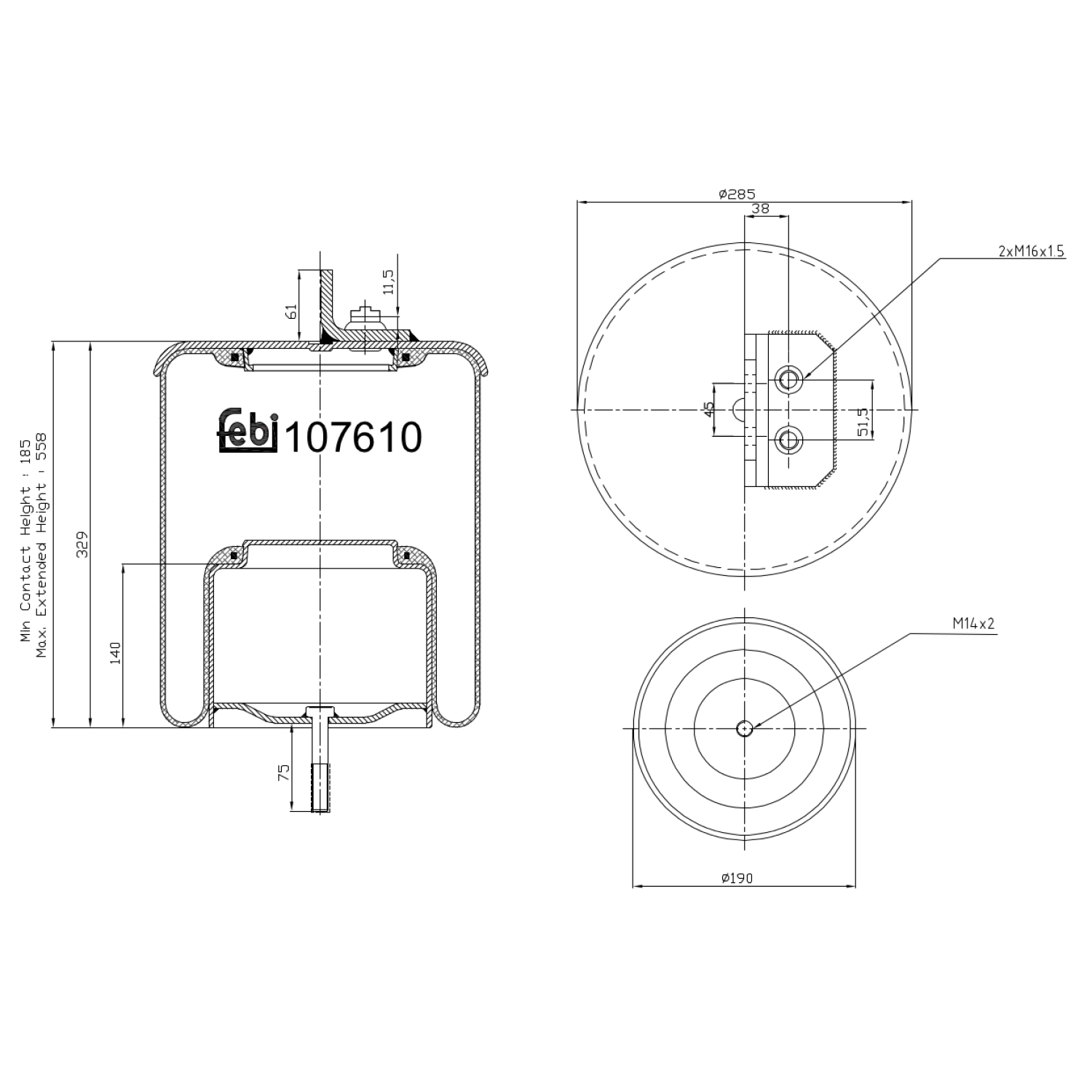 FEBI BILSTEIN 107610 bagaksel 190mm for IVECO