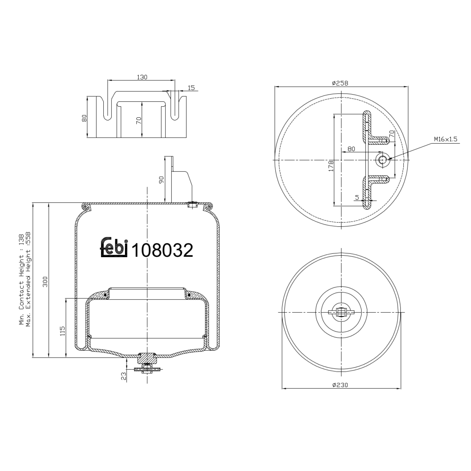 FEBI BILSTEIN 108032 højre foraksel 230mm for VOLVO