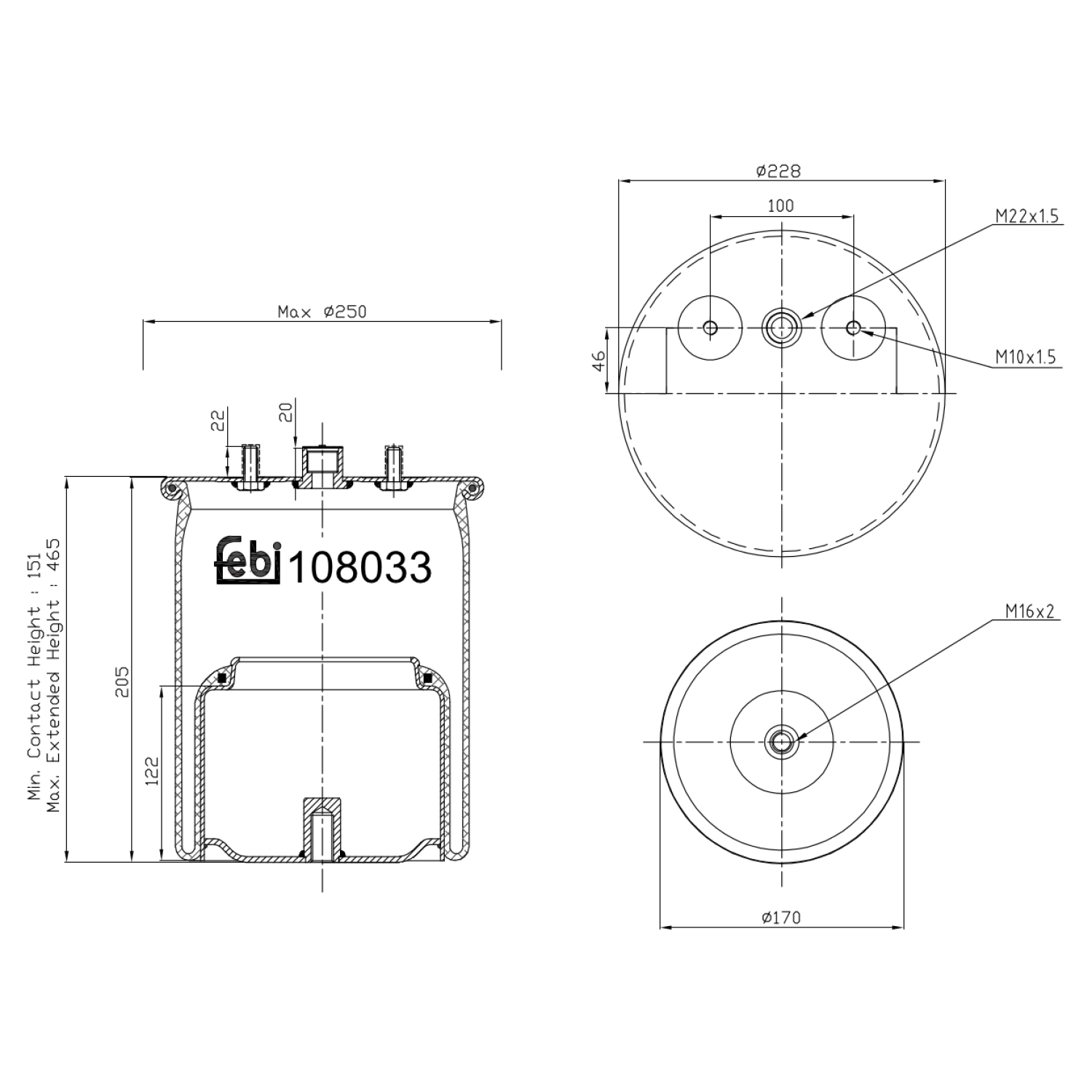 FEBI BILSTEIN 108033 styret efterløbsaksel 170mm for DAF