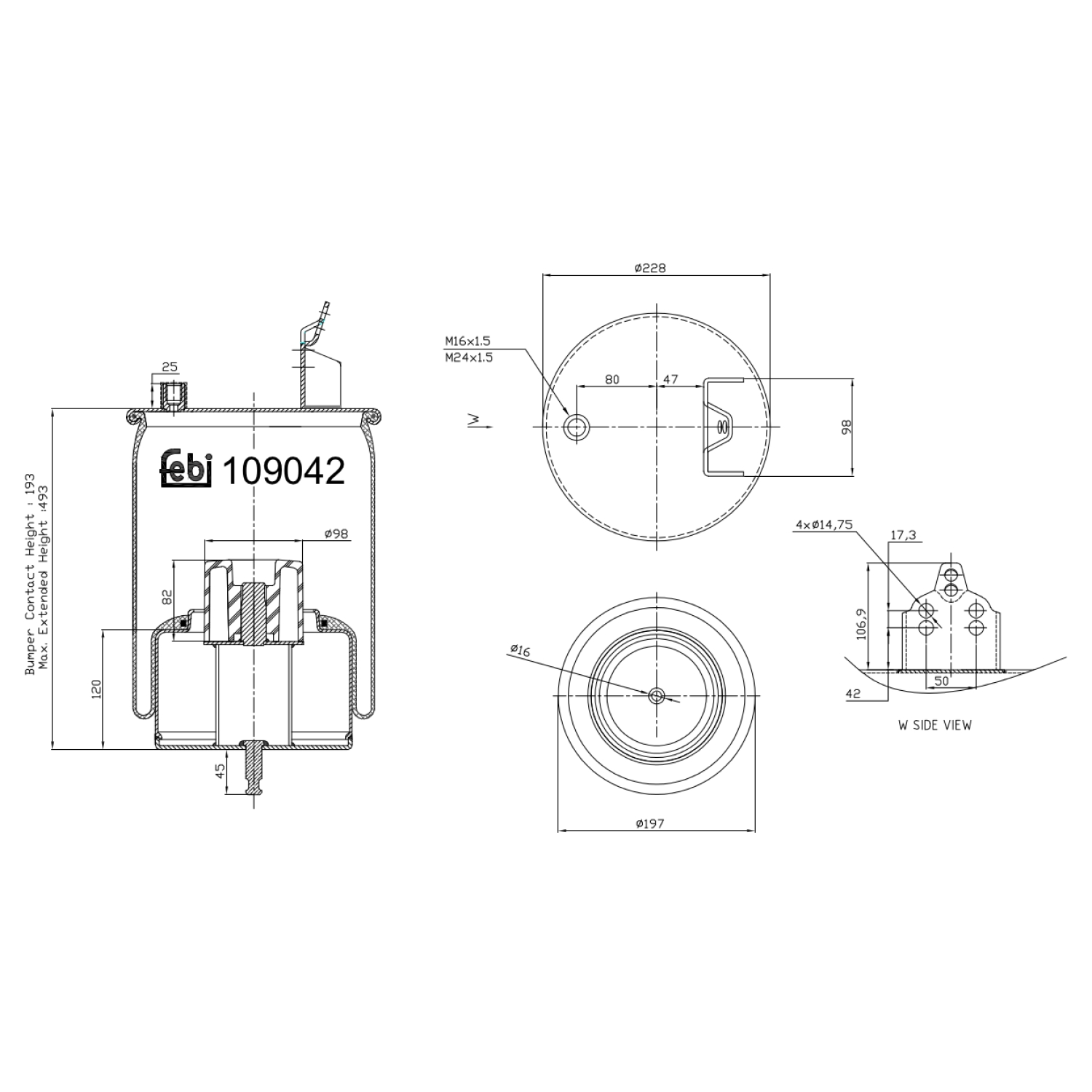 FEBI BILSTEIN 109042 styret forløbsaksel 197mm for VOLVO