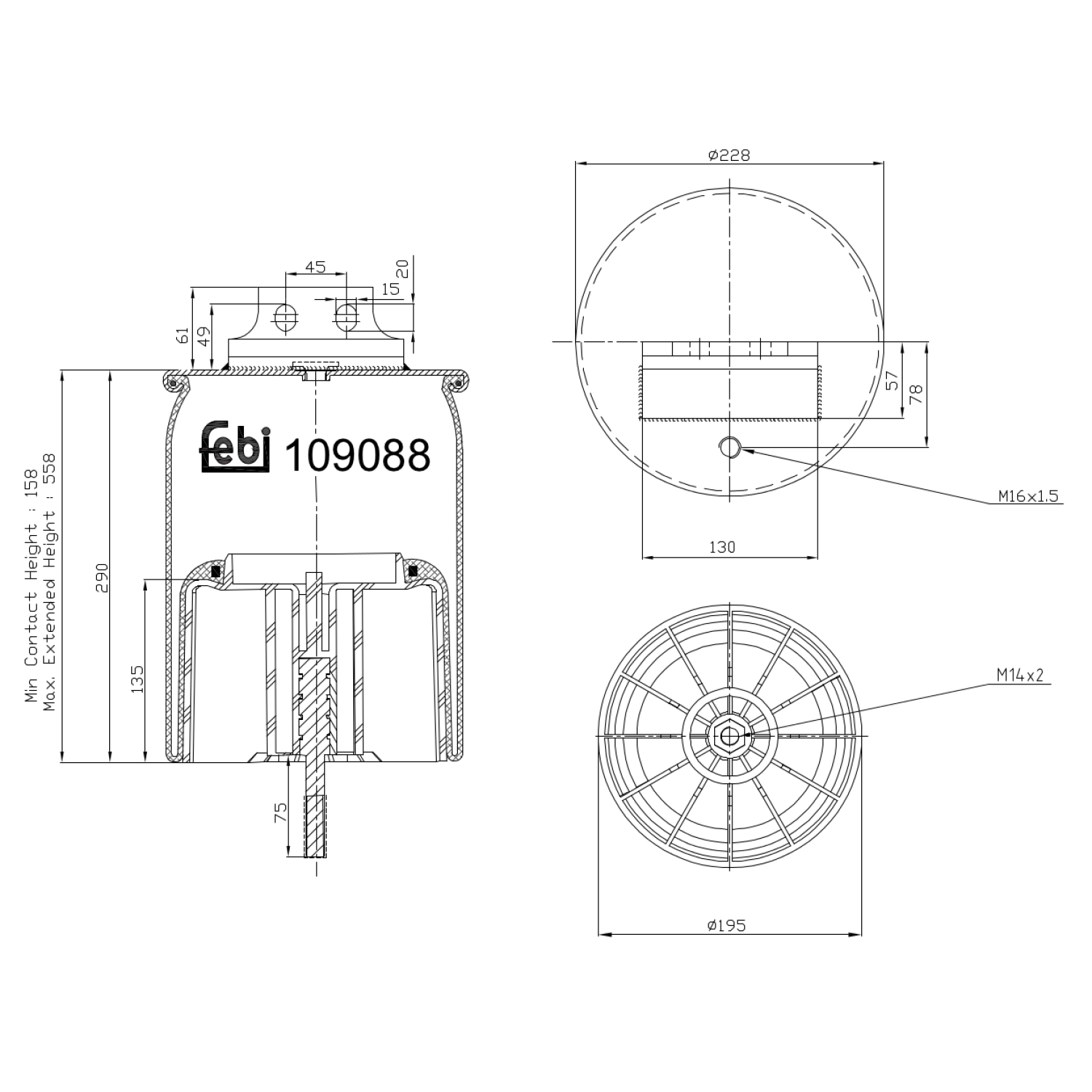 FEBI BILSTEIN 109088 bagaksel 195mm for IVECO