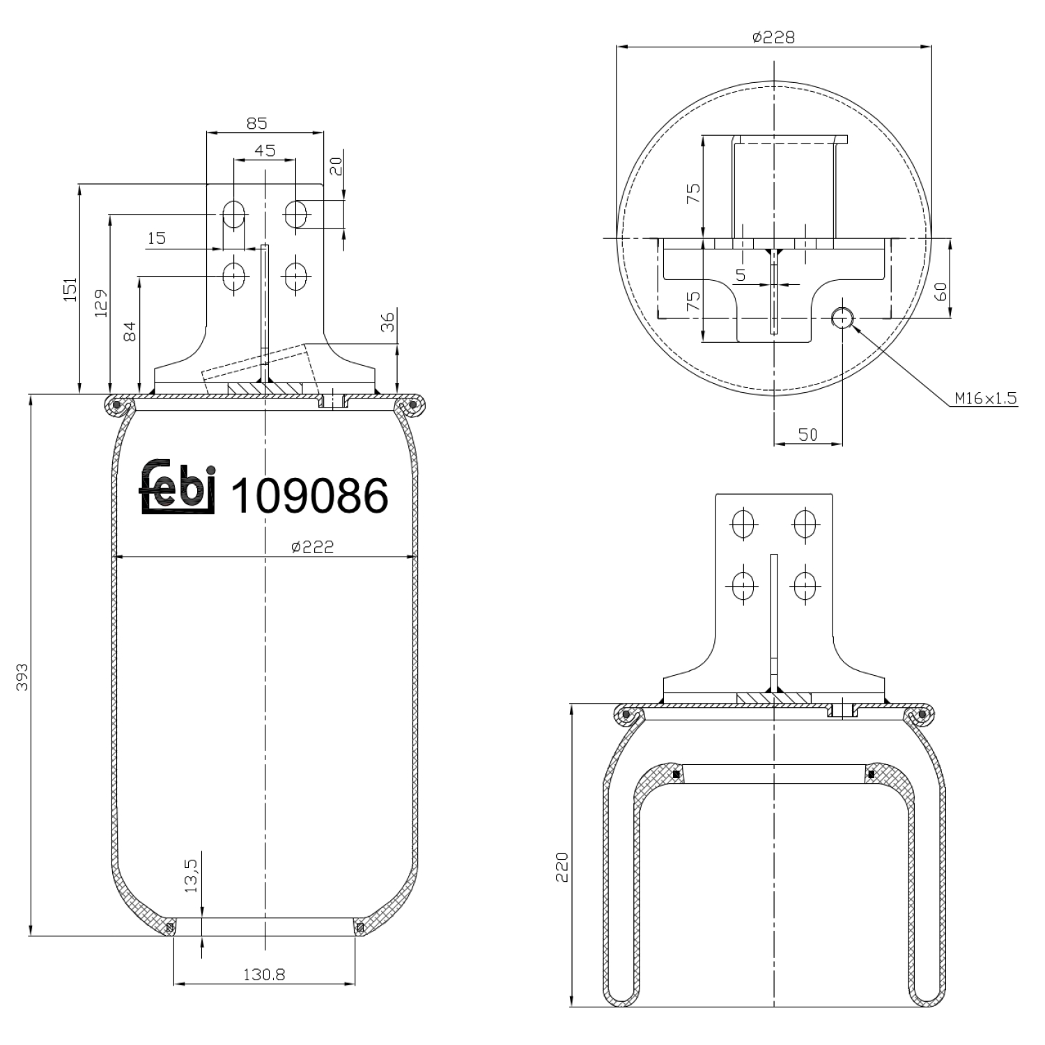 FEBI BILSTEIN 109086 bagaksel 228mm for IVECO