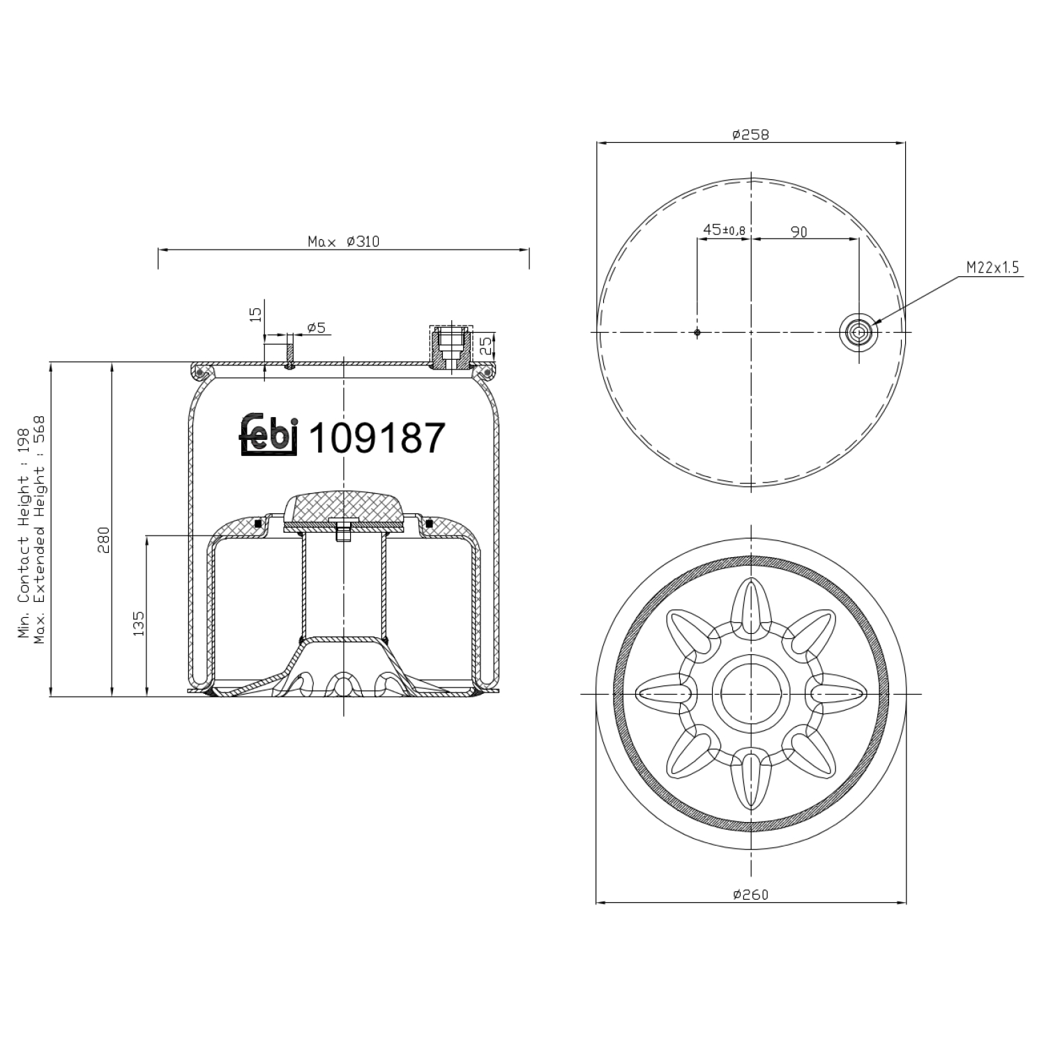 FEBI BILSTEIN 109187 styret efterløbsaksel 258mm for MERCEDES-BENZ