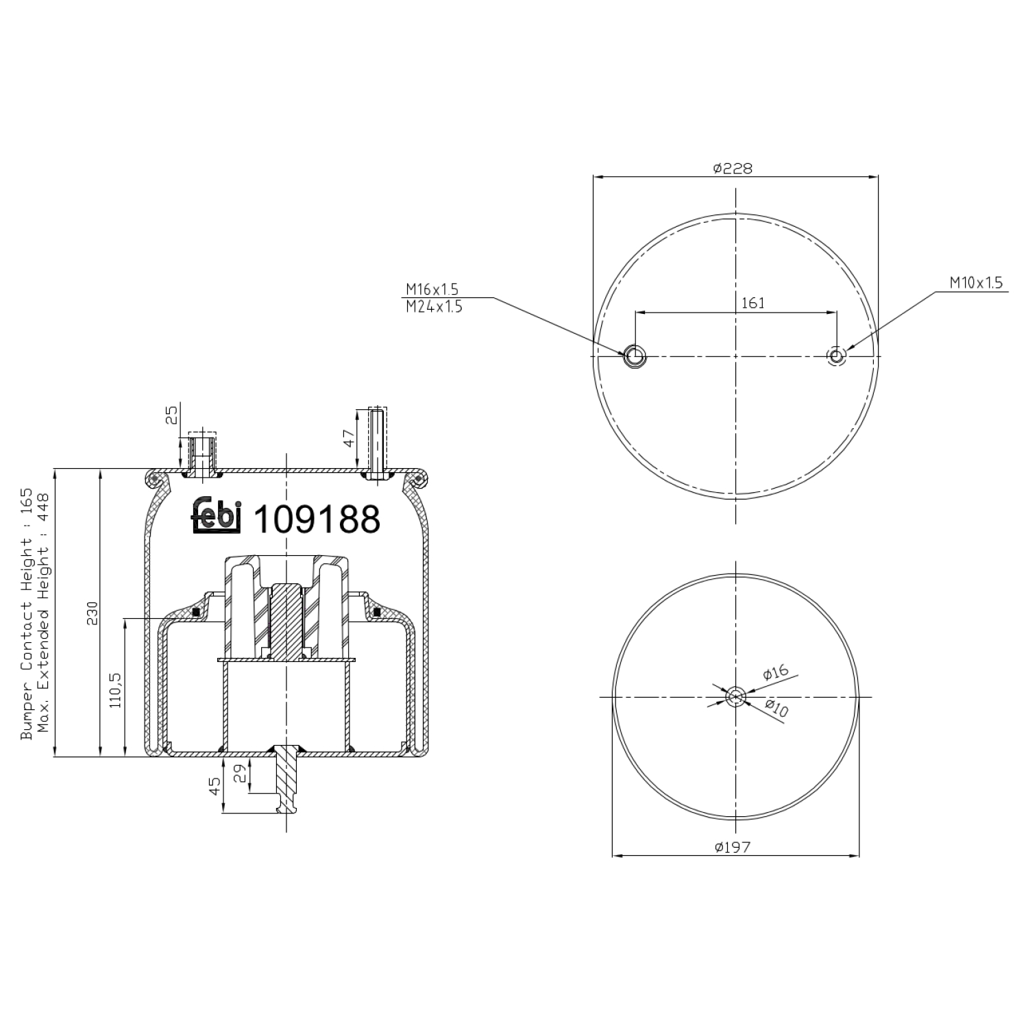 FEBI BILSTEIN 109188 ustyret forløbsaksel 197mm for RENAULT TRUCKS