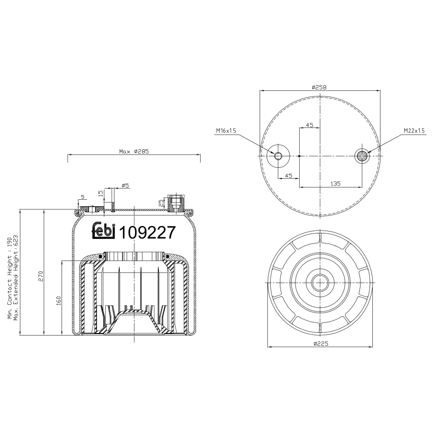 FEBI BILSTEIN 109227 Bagaksel højre 225mm for MERCEDES-BENZ