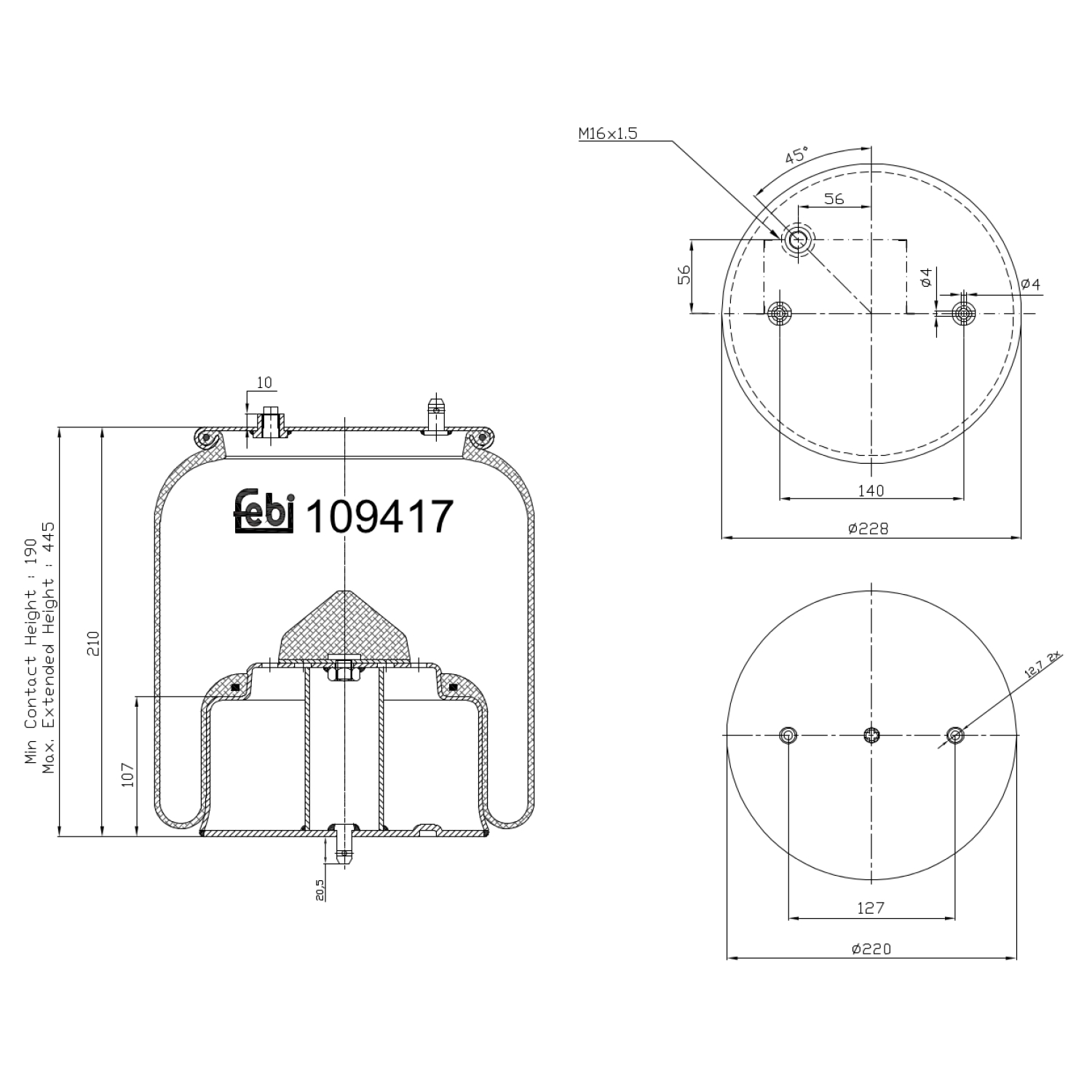 FEBI BILSTEIN 109417 ustyret forløbsaksel 220mm