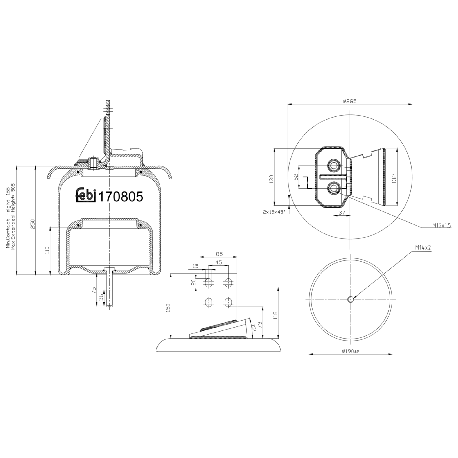 FEBI BILSTEIN 170805 Bagaksel venstre 190mm for IVECO