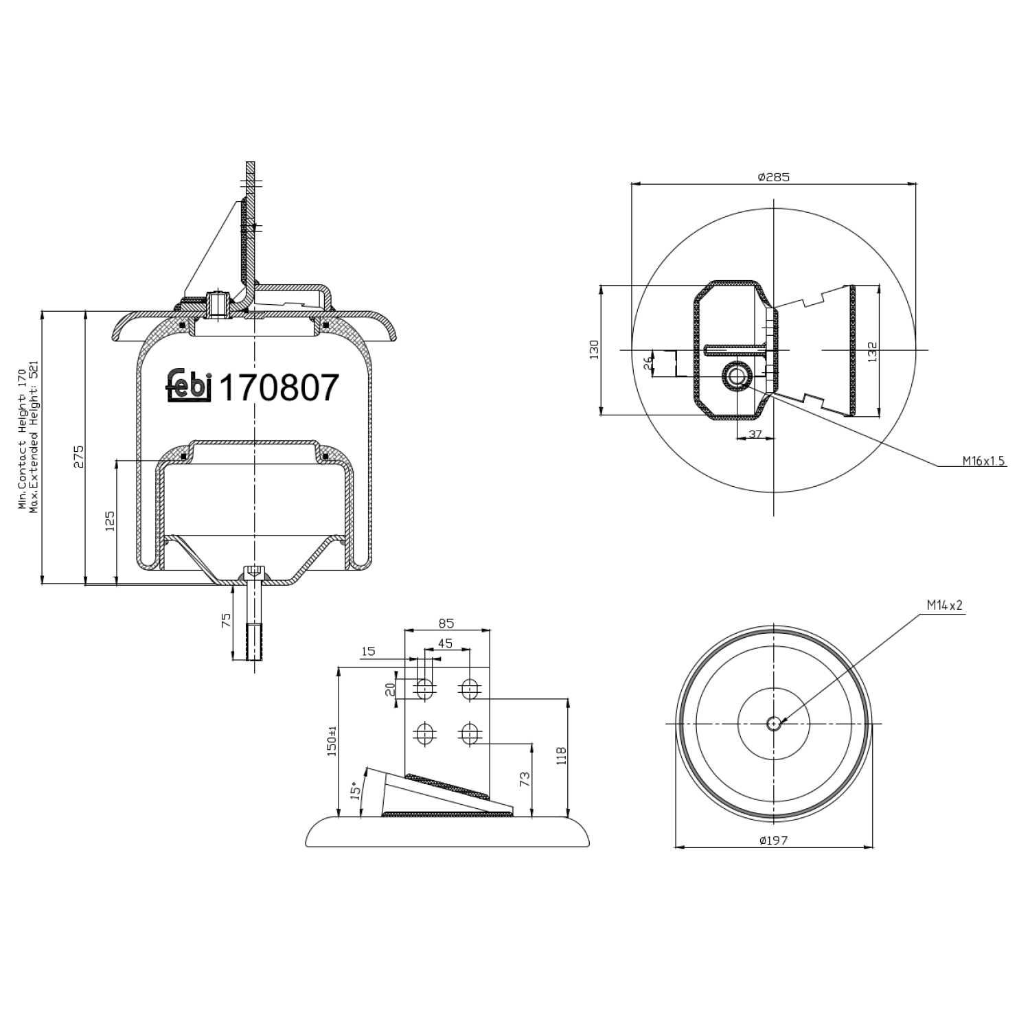 FEBI BILSTEIN 170807 Bagaksel højre 190mm for IVECO