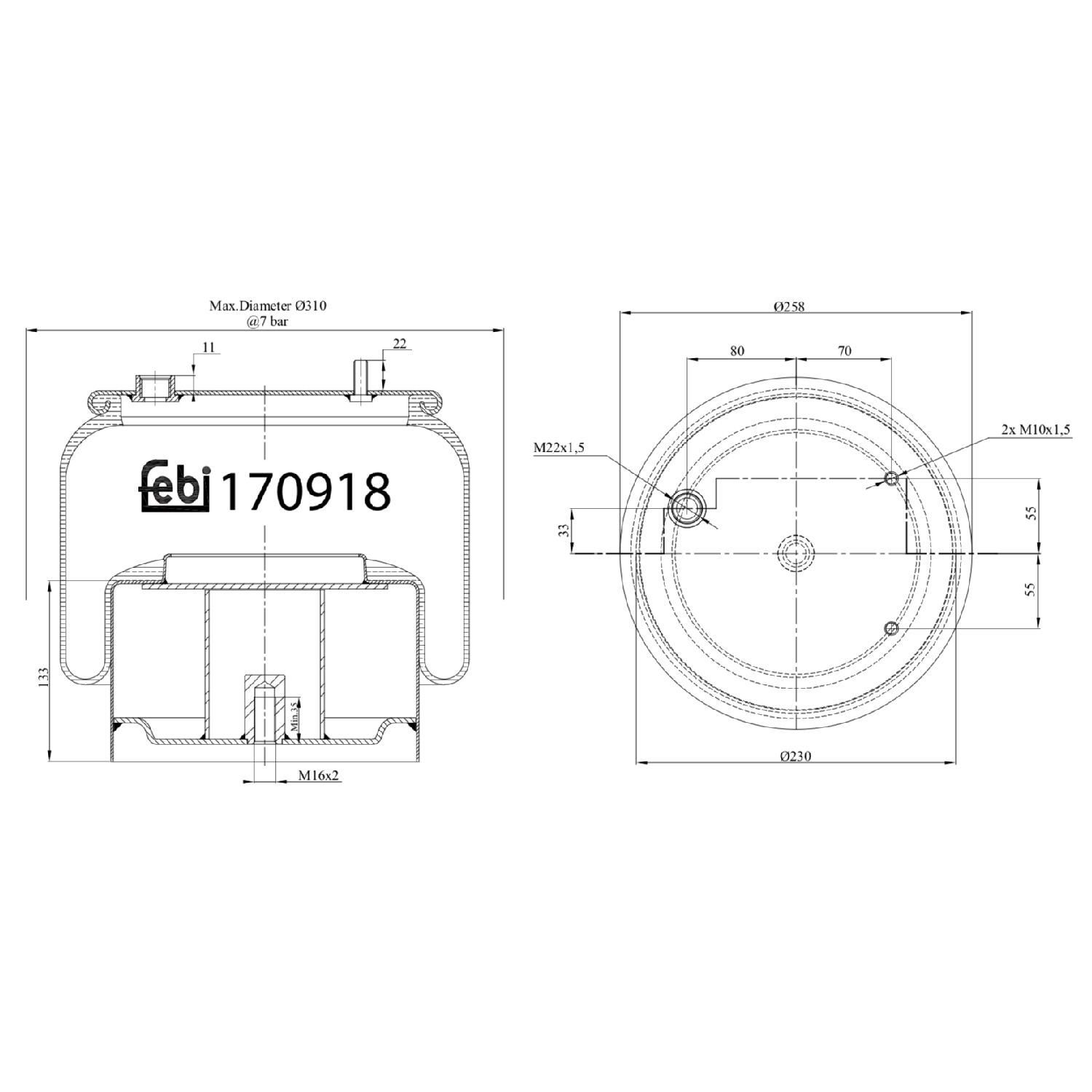 FEBI BILSTEIN 170918 bagaksel 230mm for DAF