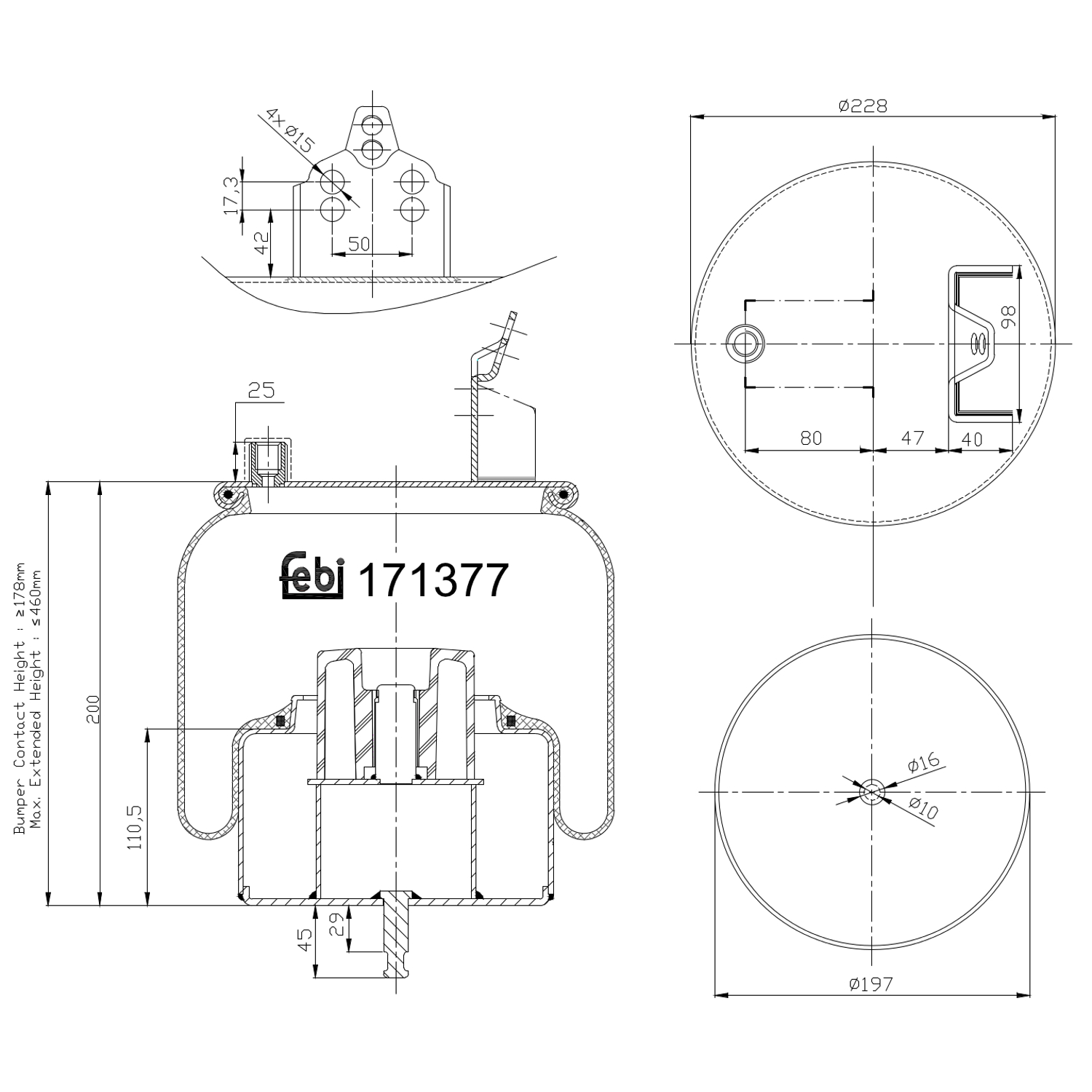 FEBI BILSTEIN 171377 bagaksel 197mm for VOLVO RENAULT TRUCKS