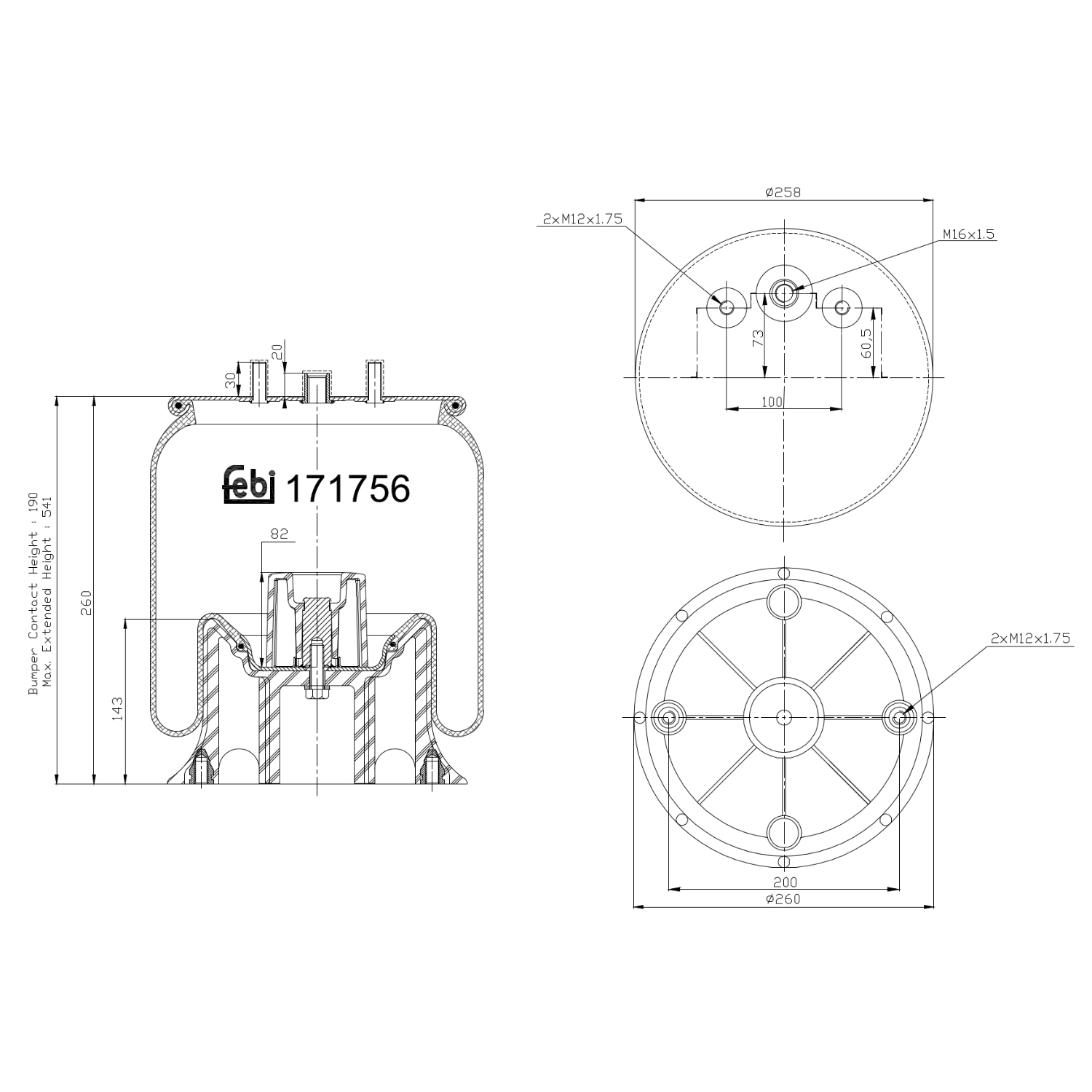 FEBI BILSTEIN 171756 bagaksel 260mm for VOLVO RENAULT TRUCKS