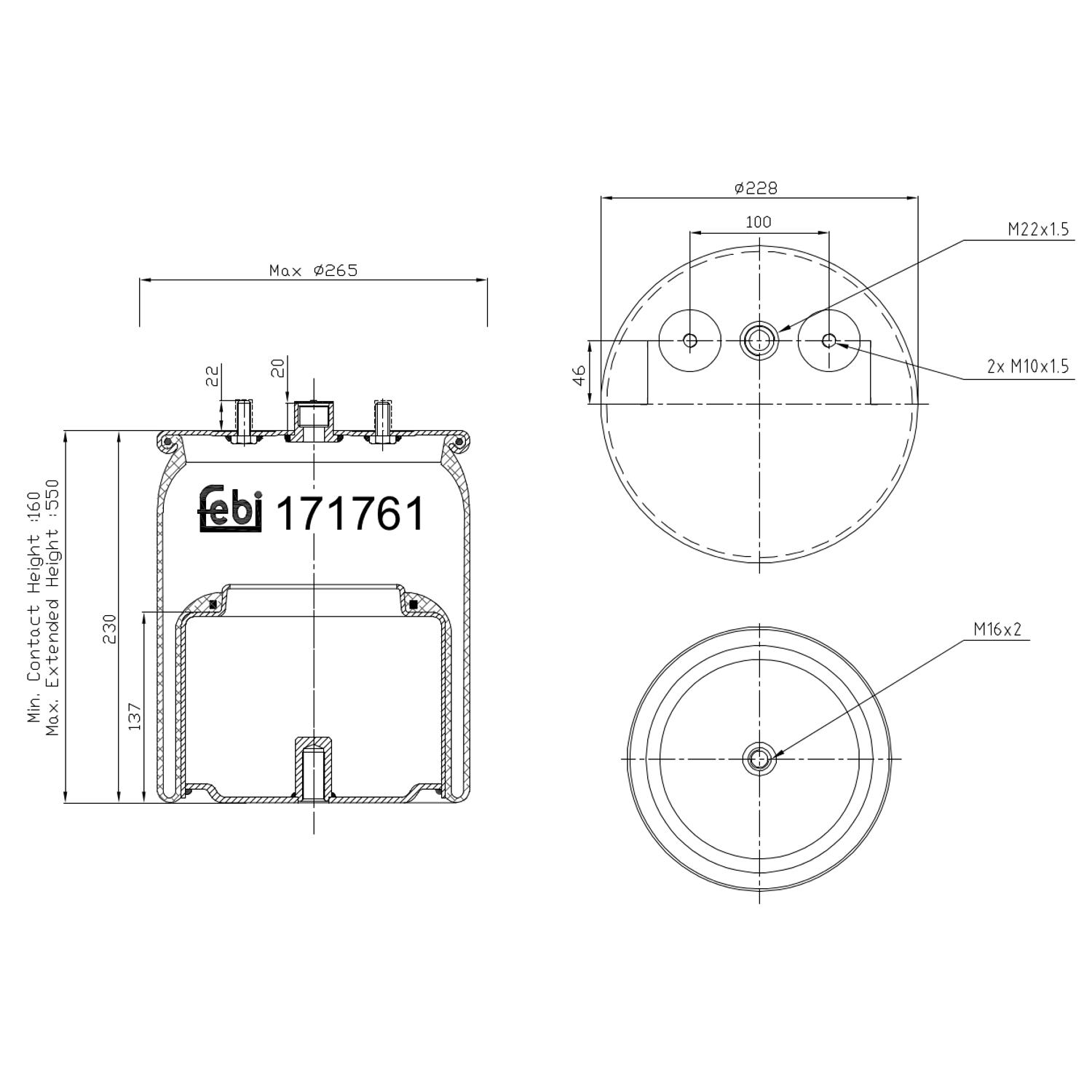 FEBI BILSTEIN 171761 bagaksel 265mm for DAF