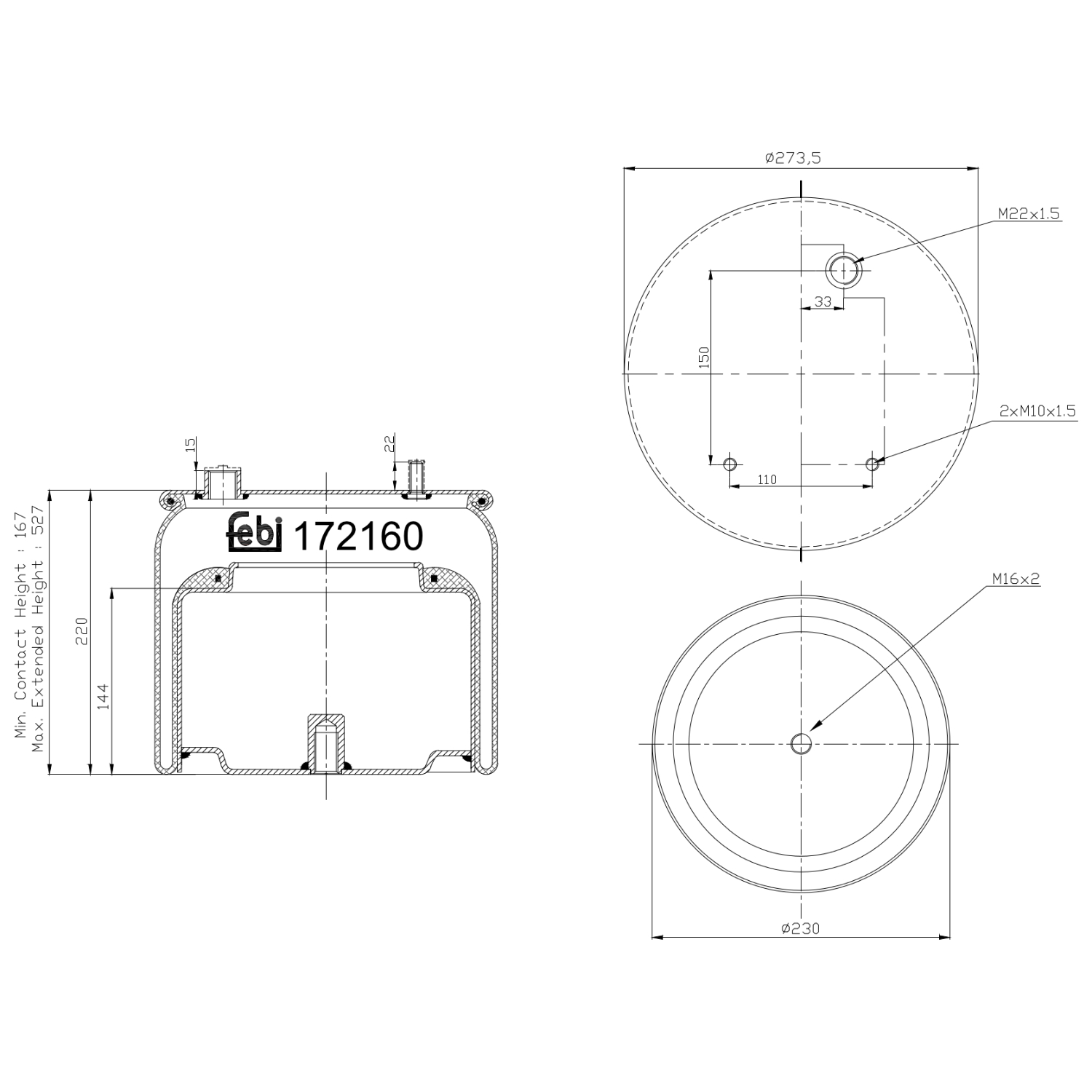 FEBI BILSTEIN 172160 Bagaksel højre 230mm for DAF