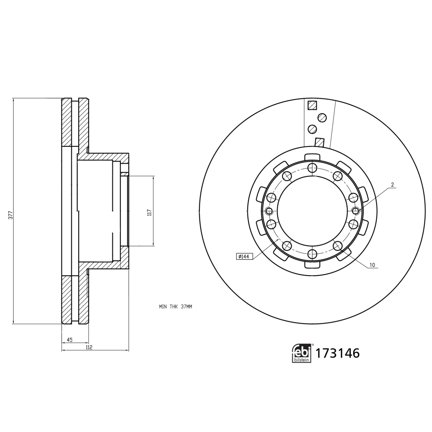 FEBI BILSTEIN 173146 foraksel ventileret 377mm for DAF