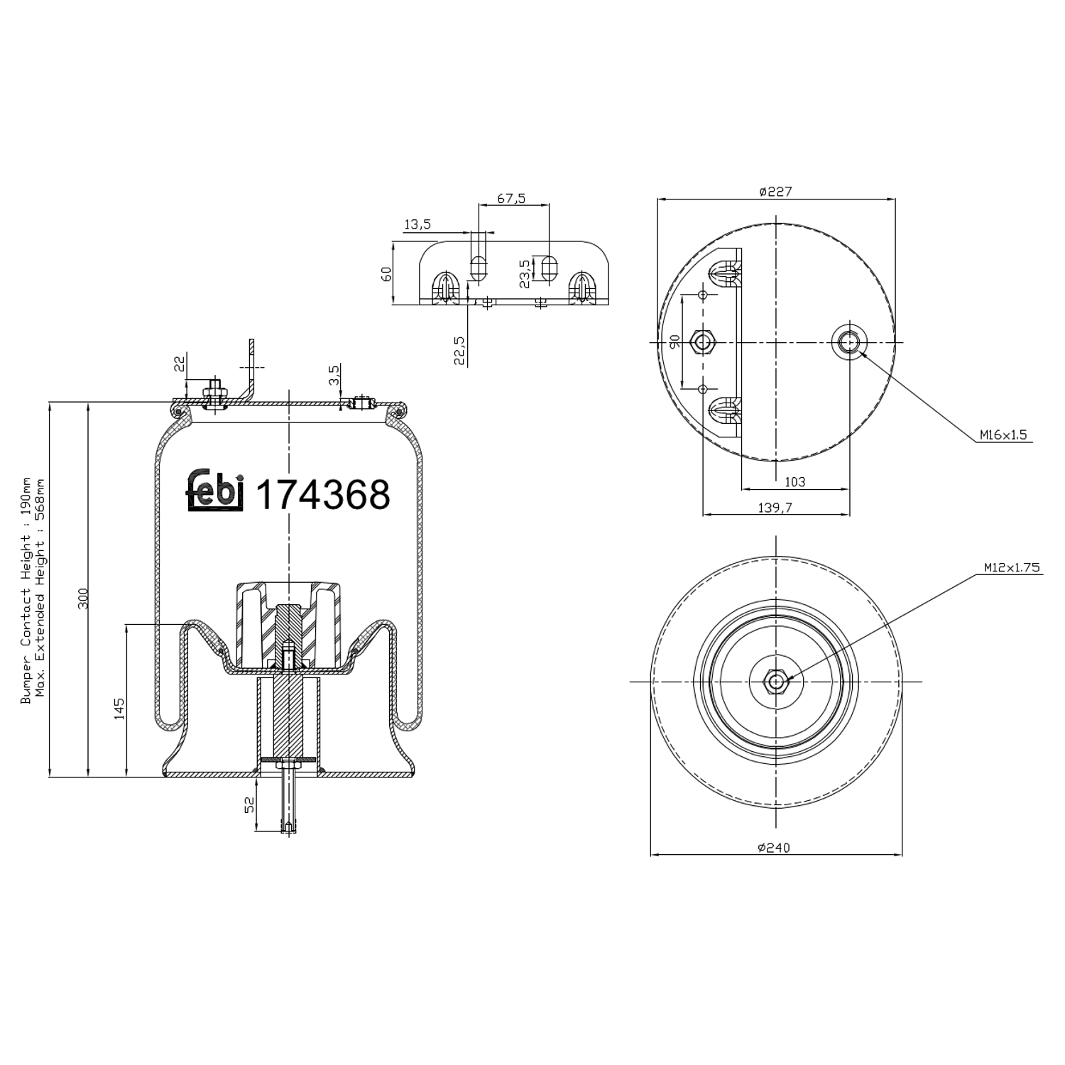 FEBI BILSTEIN 174368 Bagaksel højre 240mm for IVECO