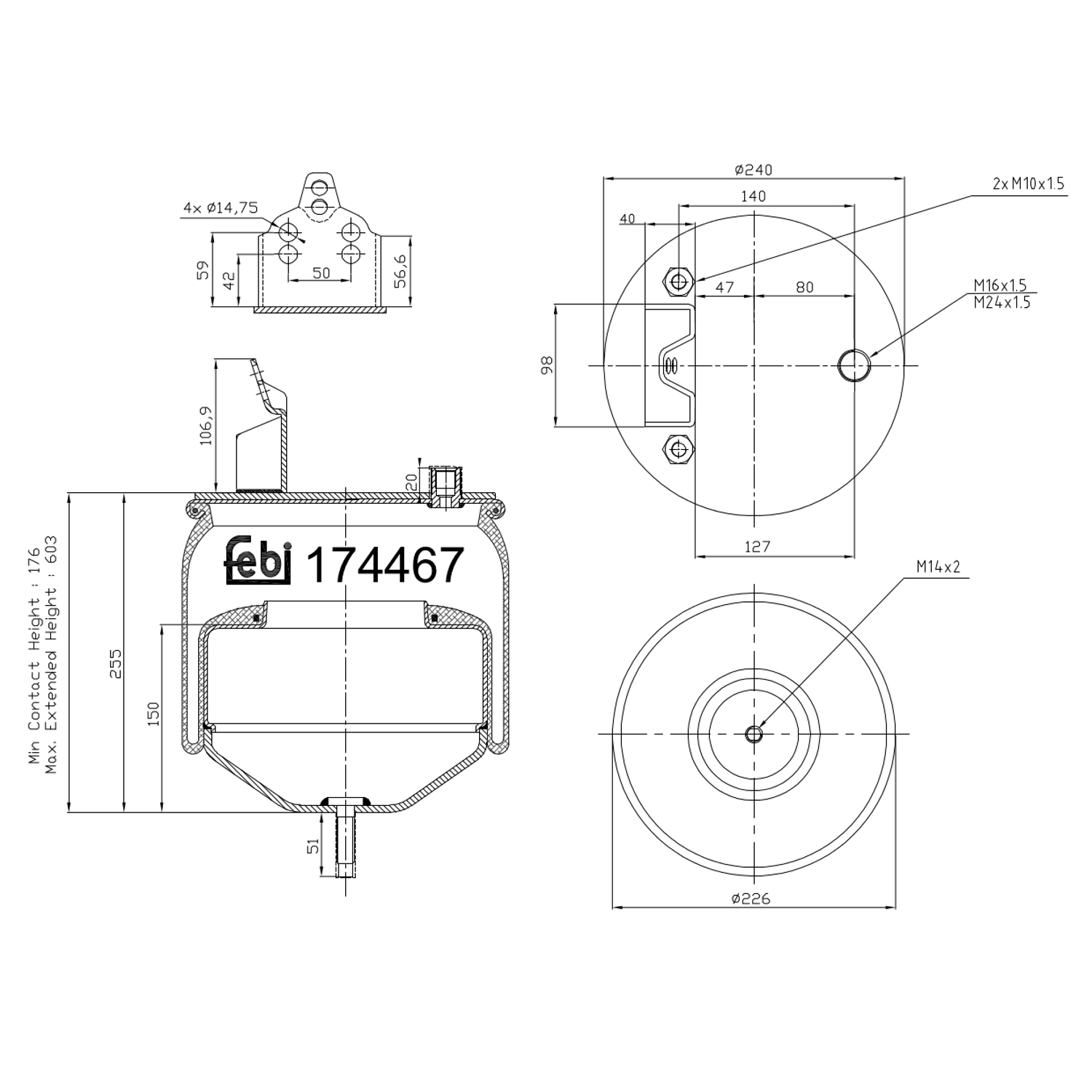 FEBI BILSTEIN 174467 bagaksel 225mm for VOLVO