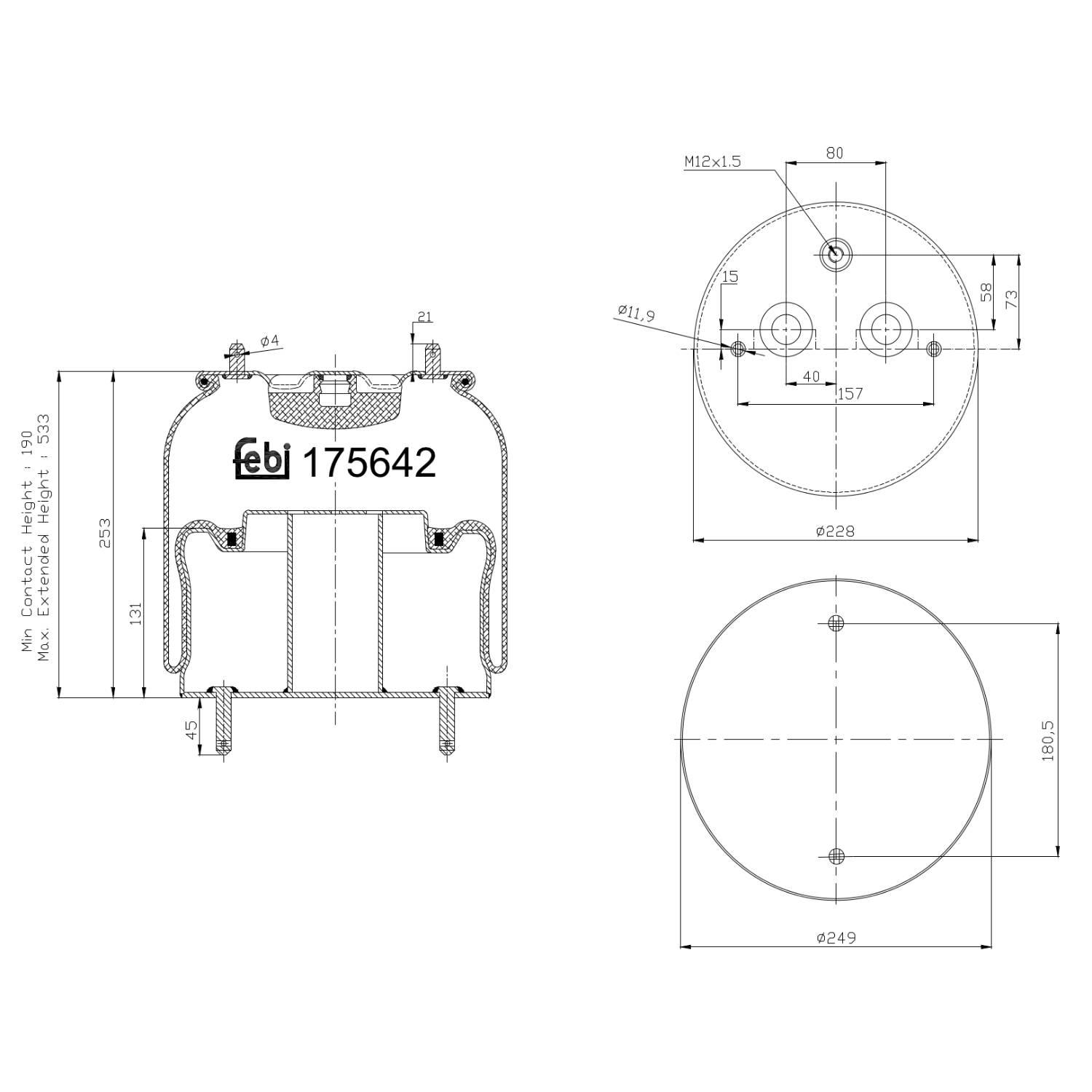 FEBI BILSTEIN 175642 ustyret forløbsaksel 249mm