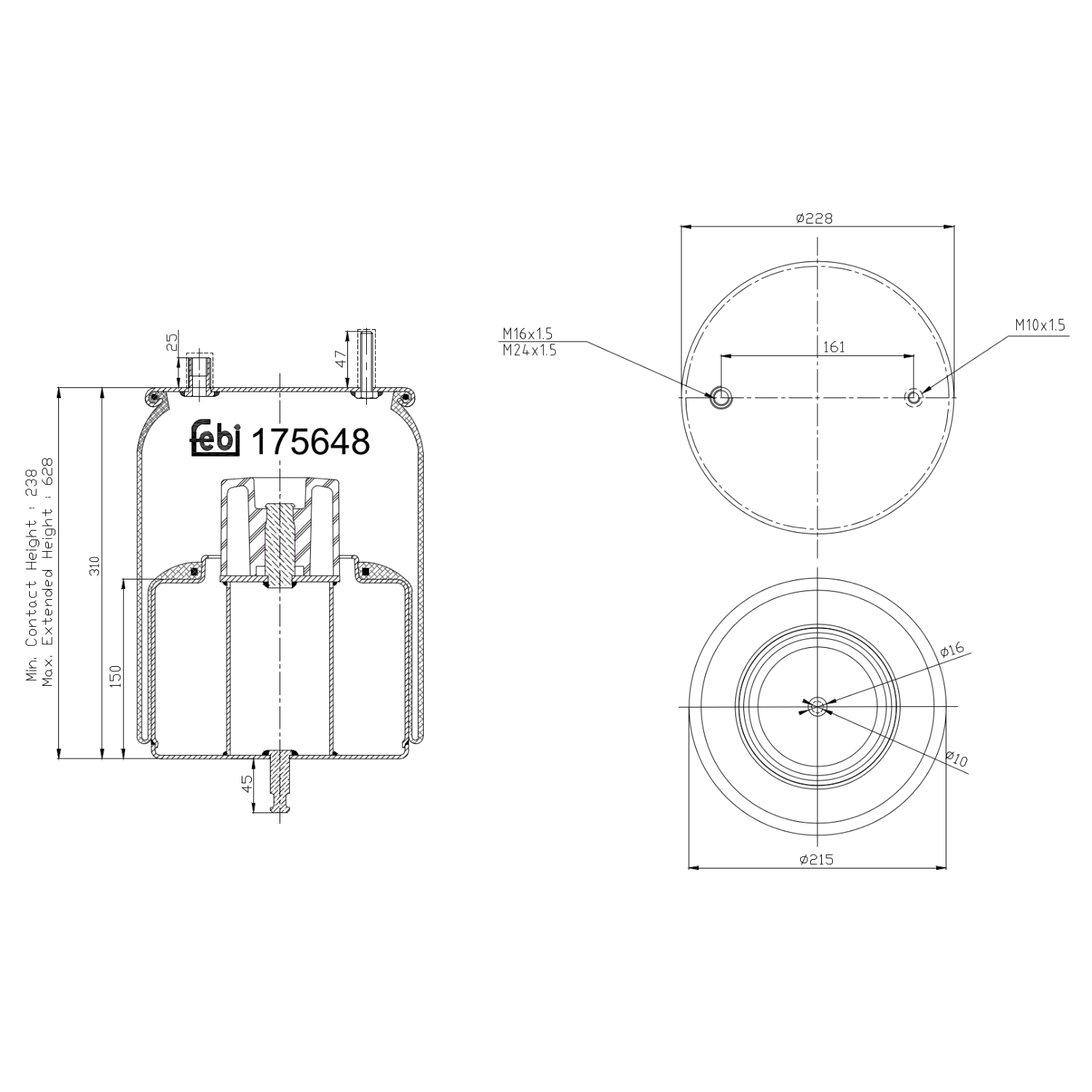 FEBI BILSTEIN 175648 ustyret forløbsaksel 215mm for VOLVO