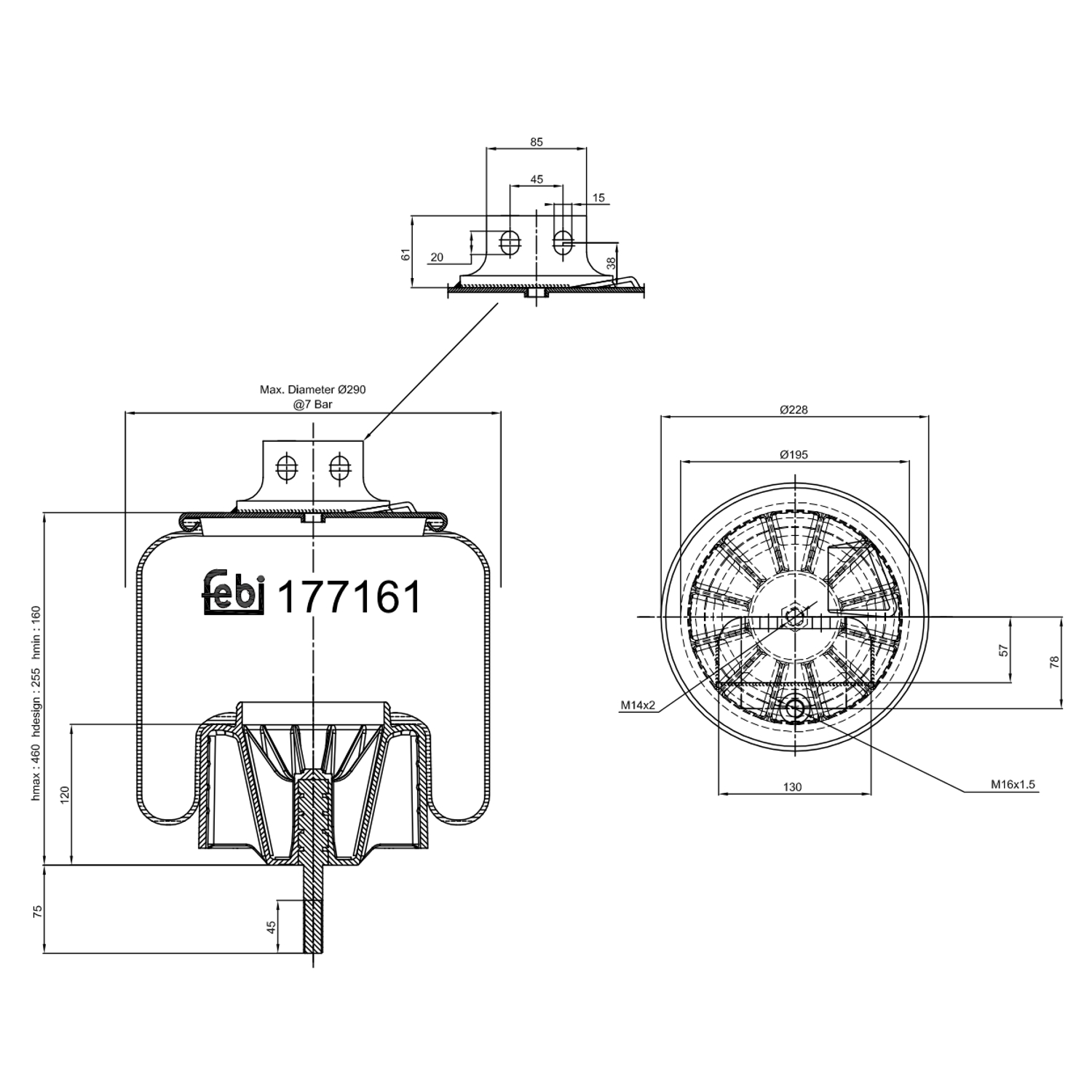 FEBI BILSTEIN 177161 venstre foraksel 195mm for IVECO