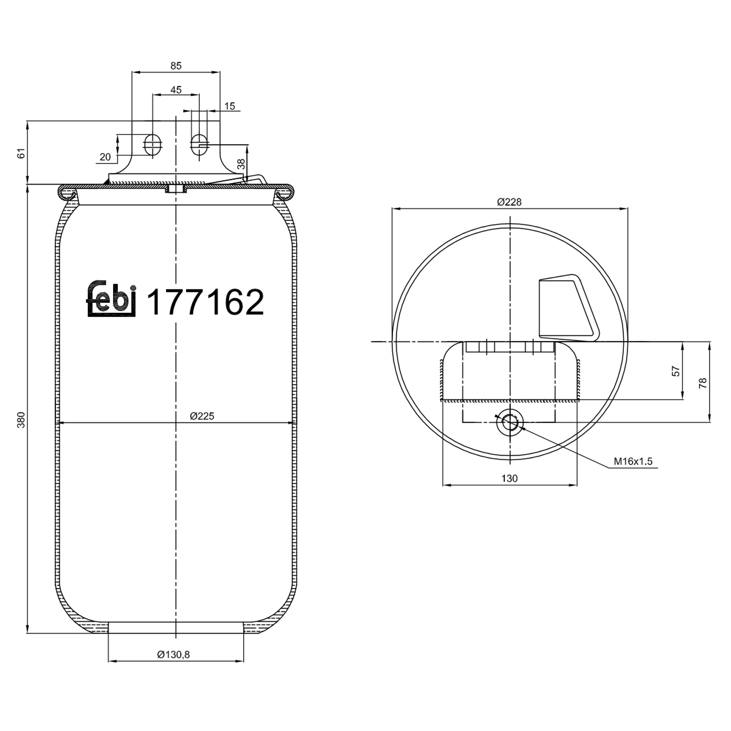 FEBI BILSTEIN 177162 venstre foraksel 130mm for IVECO