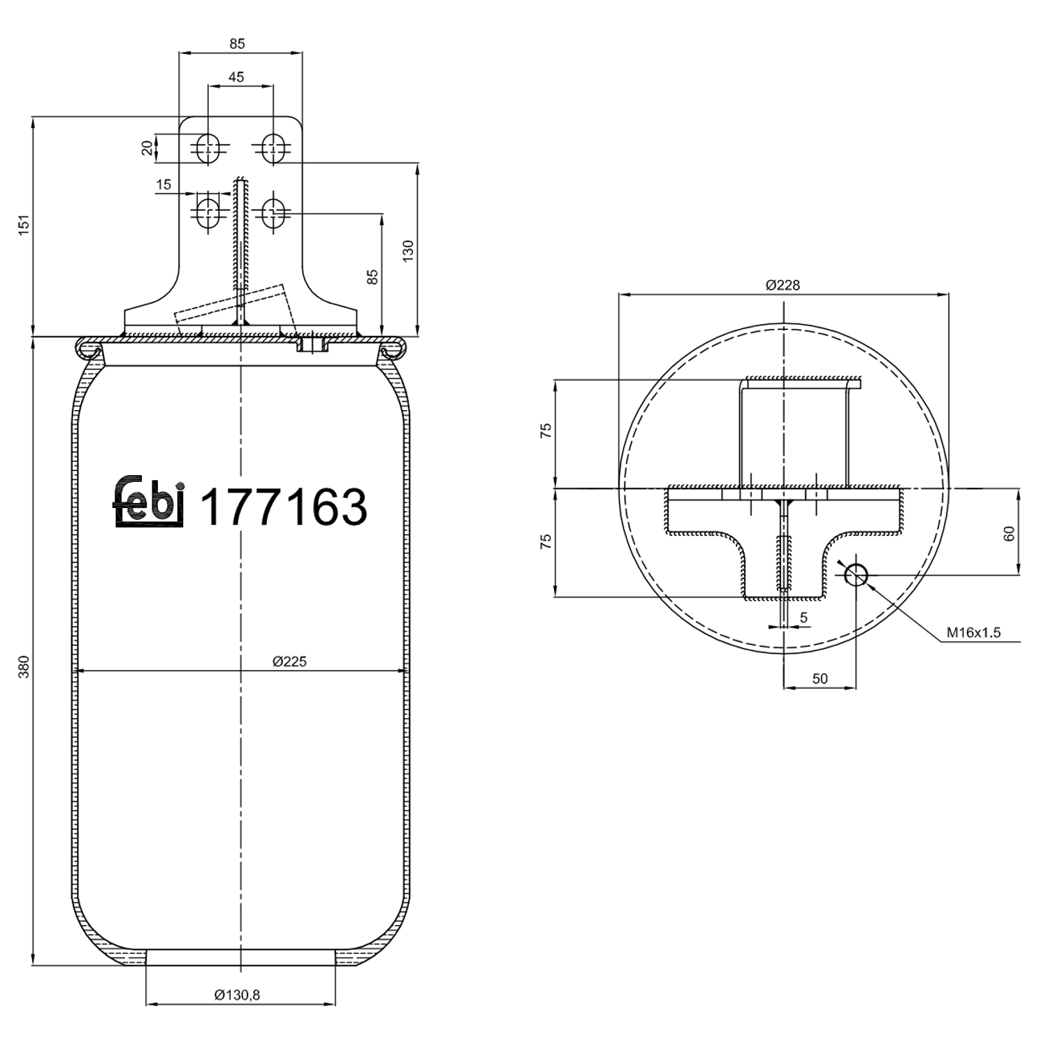 FEBI BILSTEIN 177163 Bagaksel venstre 130mm for IVECO