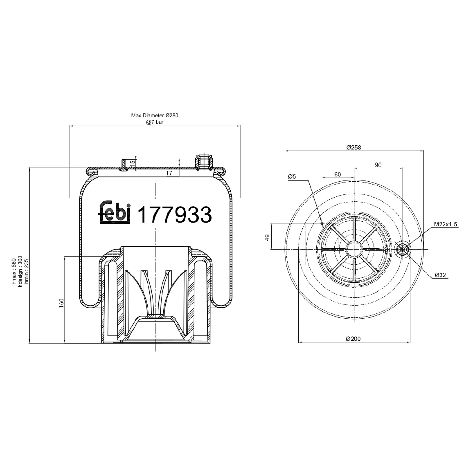 FEBI BILSTEIN 177933 bagaksel 258mm for MERCEDES-BENZ