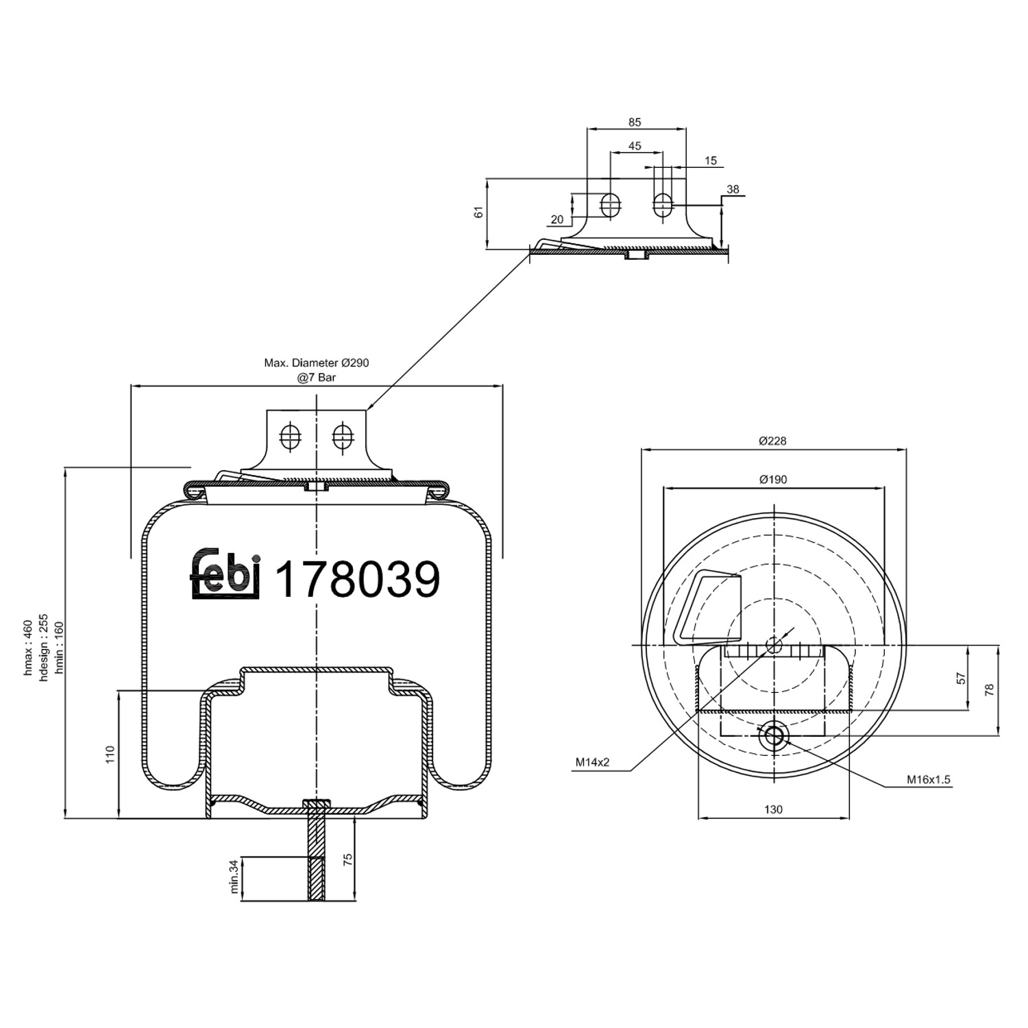FEBI BILSTEIN 178039 Bagaksel højre 290mm for IVECO