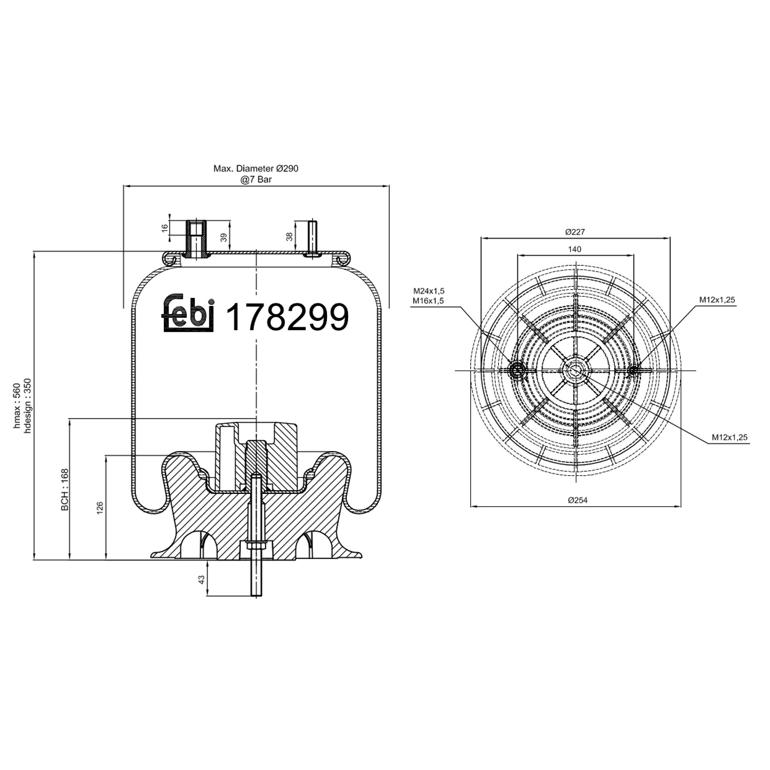 FEBI BILSTEIN 178299 bagaksel 254mm for RENAULT TRUCKS
