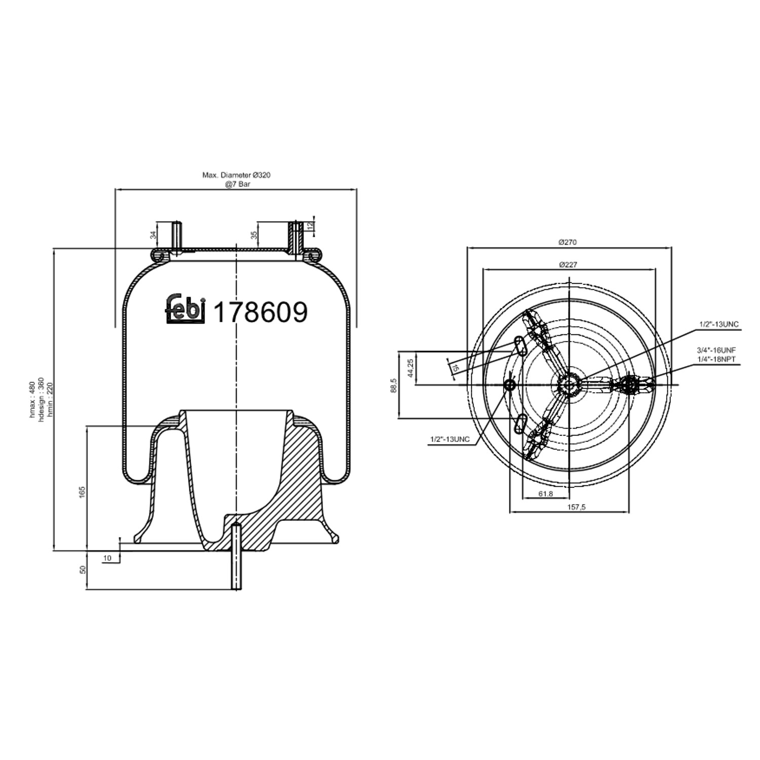 FEBI BILSTEIN 178609 foraksel 227mm for VOLVO FREIGHTLINER