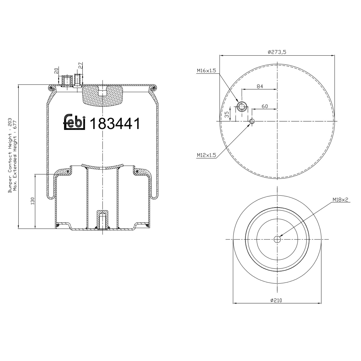 FEBI BILSTEIN 183441 Bagaksel højre 210mm for MAN