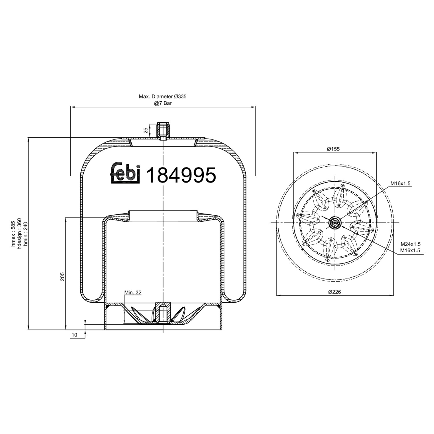 FEBI BILSTEIN 184995 bagaksel 335mm for MERCEDES-BENZ
