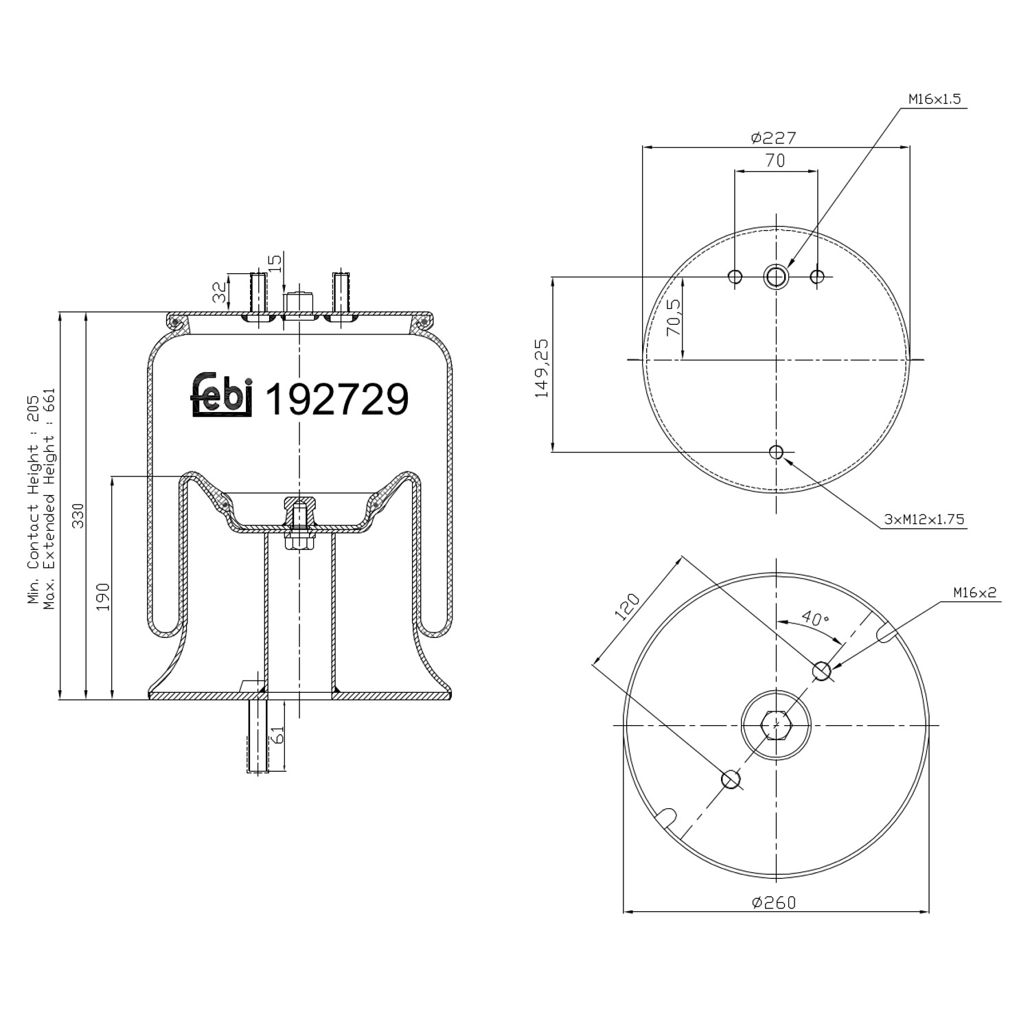 FEBI BILSTEIN 192729 Bagaksel højre 227mm for FORD