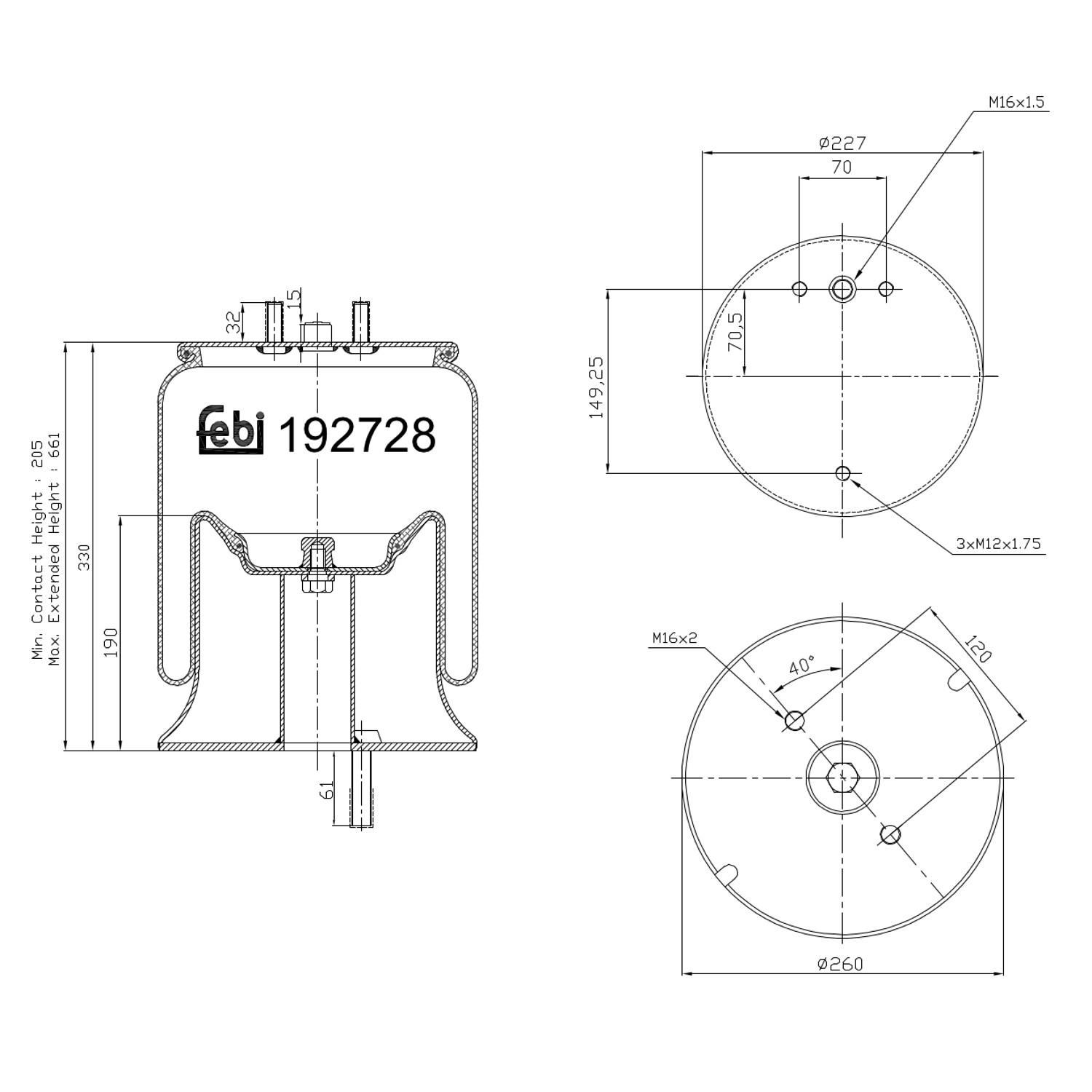 FEBI BILSTEIN 192728 Bagaksel venstre 227mm for FORD