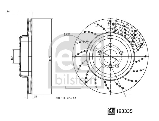 FEBI BILSTEIN Bremseskive 193335 Bagaksel højre perforeret 370mm 24mm for BMW