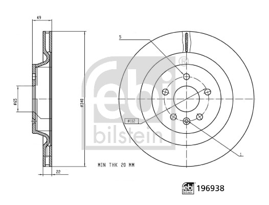 FEBI BILSTEIN 196938 bagaksel indvendig ventileret 340mm for MG