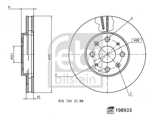 FEBI BILSTEIN Bremseskive 198933 foraksel ventileret 255mm for BYD