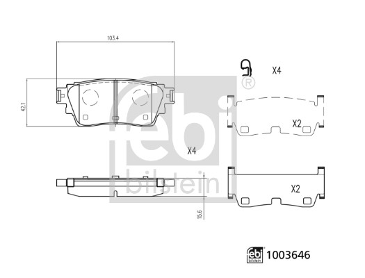 FEBI BILSTEIN Bremseklodser 1003646 bagaksel for NISSAN