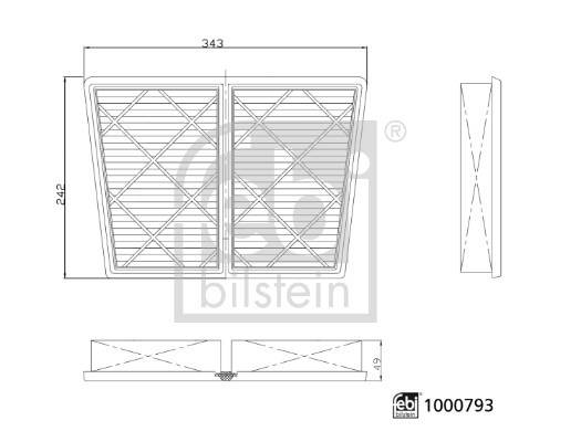 FEBI BILSTEIN Luftfilter 1000793 Filterindsats length_mm_203|Længde [mm]|348 width_mm_206|Bredde [mm]|242 height_mm_209|Højde [mm]|49 49mm for ALFA R