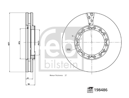 FEBI BILSTEIN 198486 foraksel indvendig ventileret 377mm for BYD