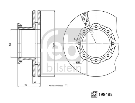 FEBI BILSTEIN 198485 foraksel indvendig ventileret 377mm for BYD