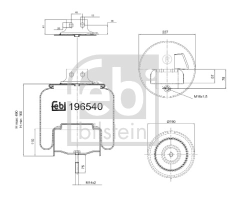 FEBI BILSTEIN 196540 Bagaksel venstre 190mm for IVECO